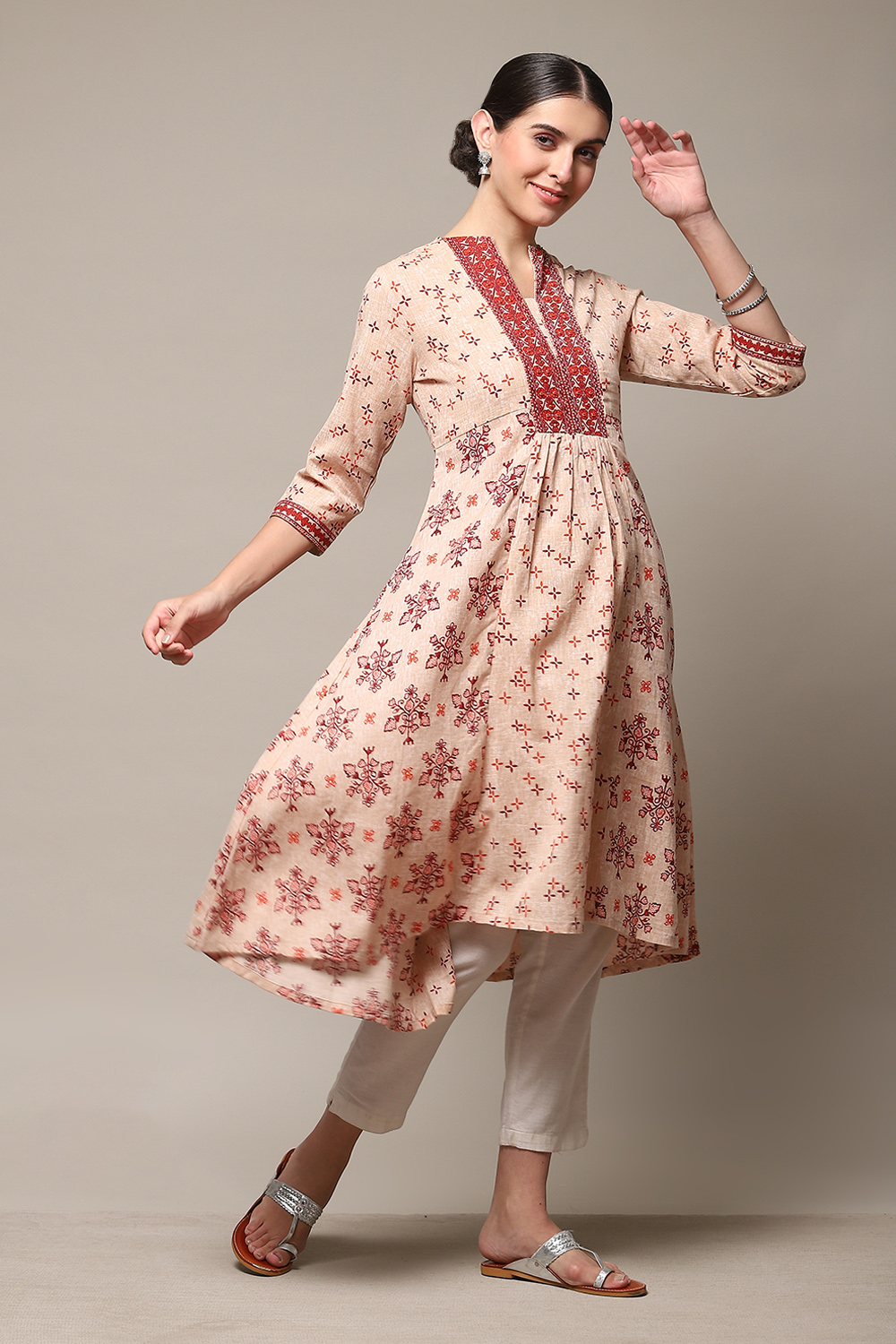 Marine Blue Cotton Blend A-Line Printed Kurta image number 3
