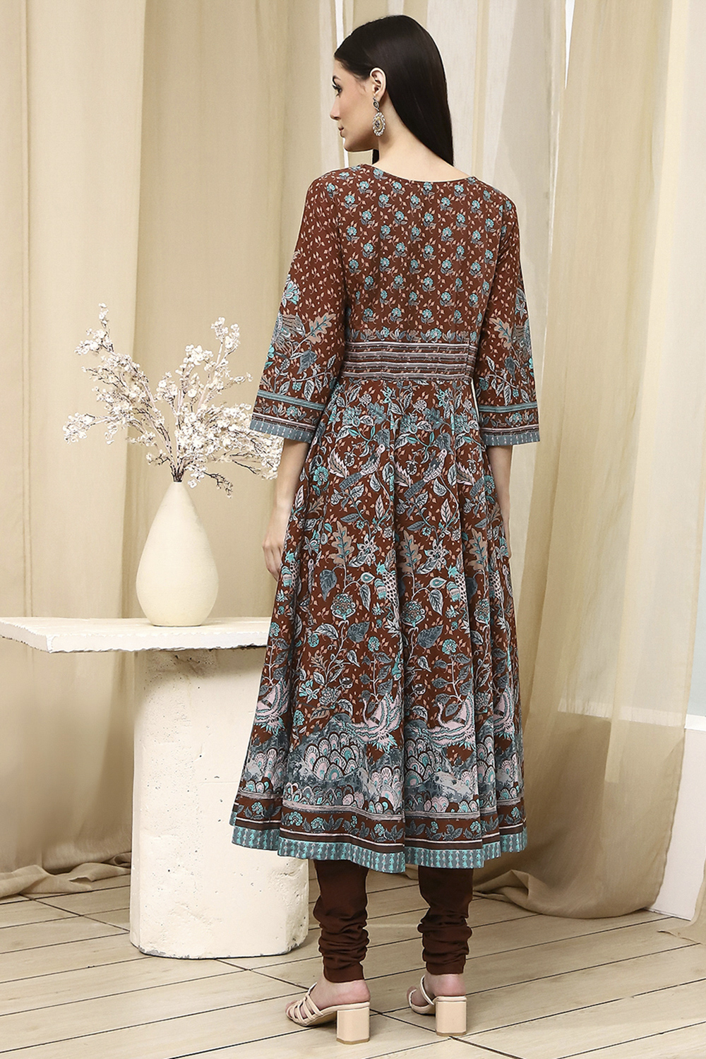 Black Cotton Fitted Anarkali Suit Set image number 4