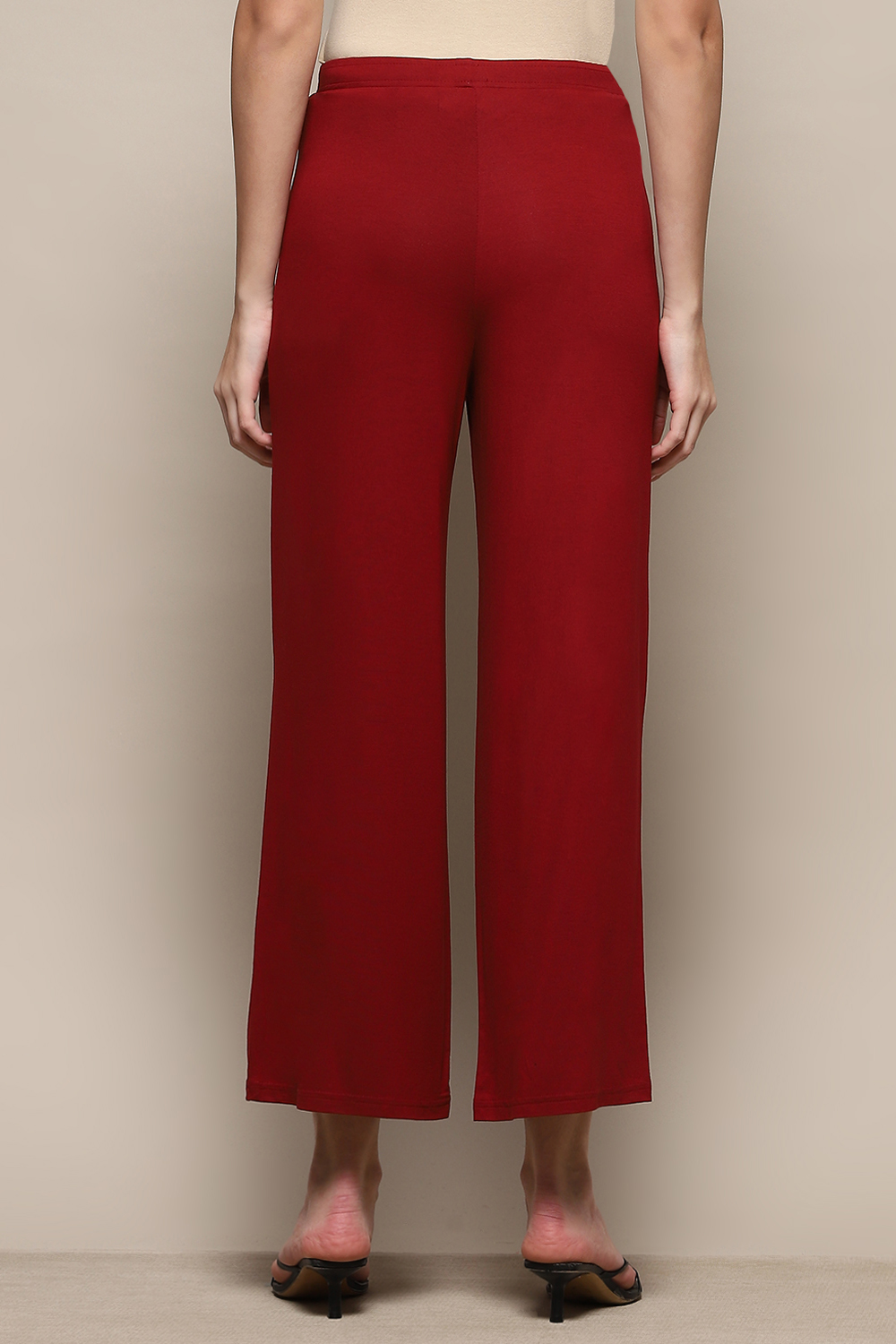 Beige Viscose Blend Solid Palazzo image number 4