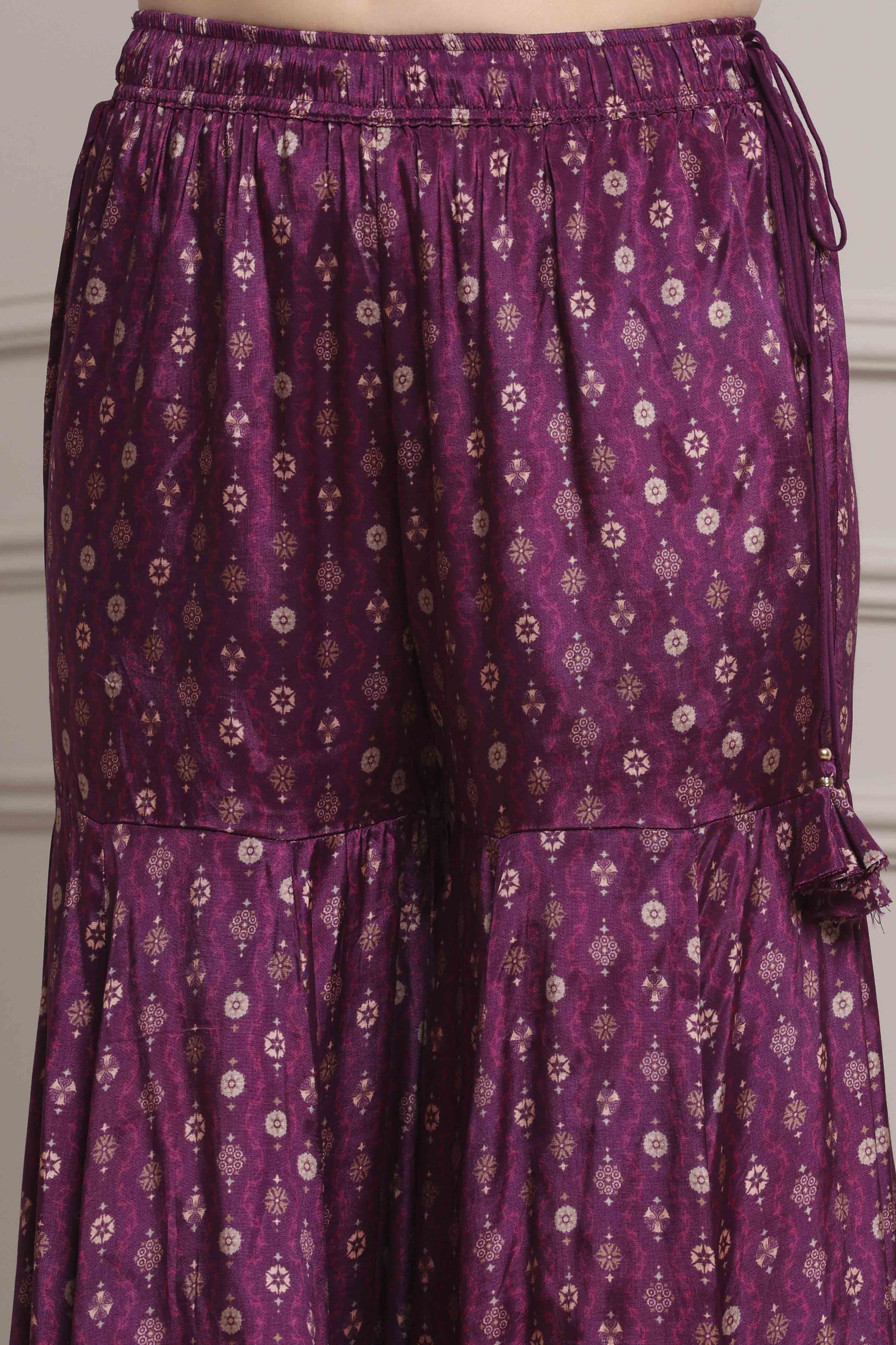 Purple Viscose Shantoon Printed Peplum Garara Suit Set image number 2