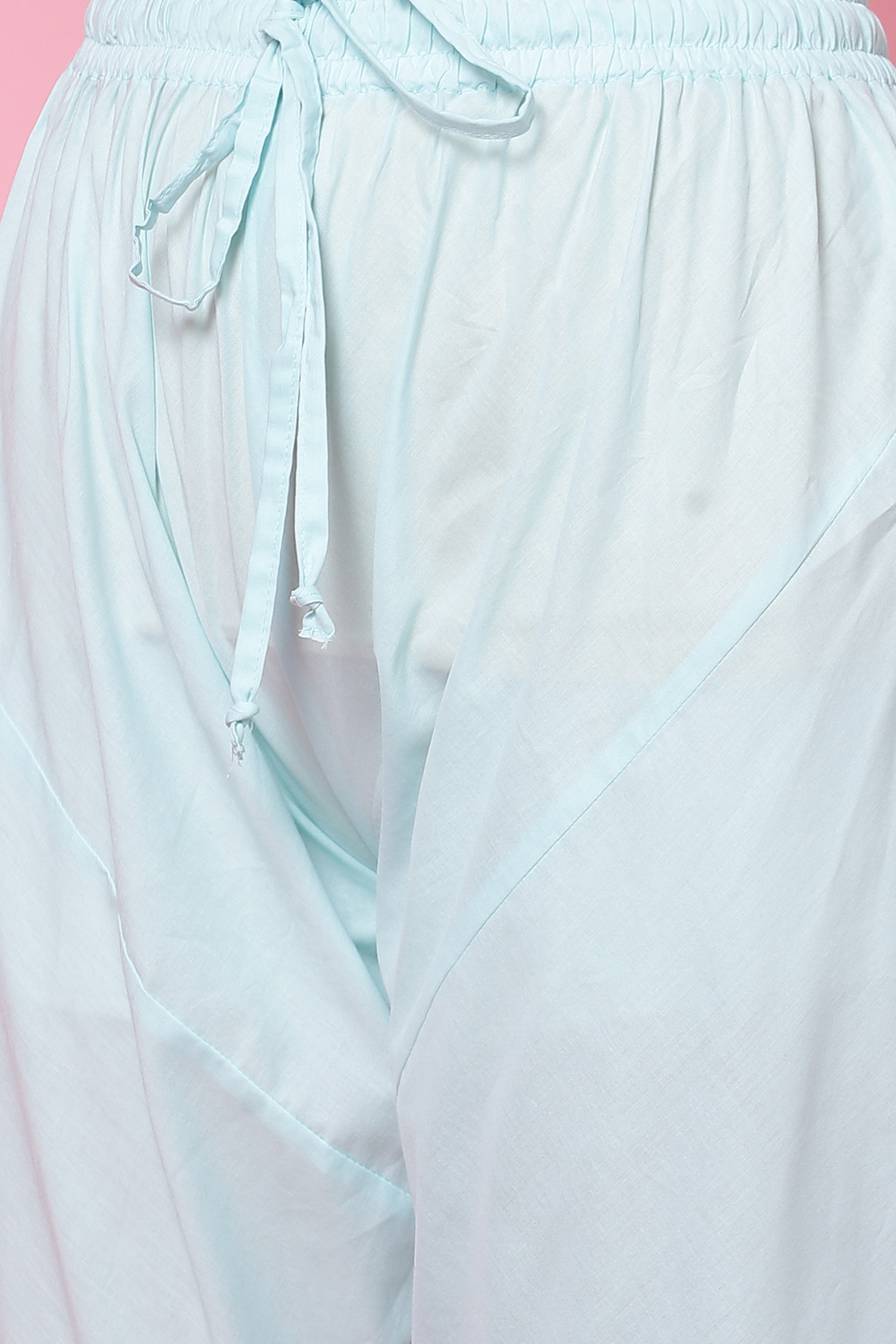 Aqua Blue Cotton Anarkali Kurta Churidar Suit Set image number 3