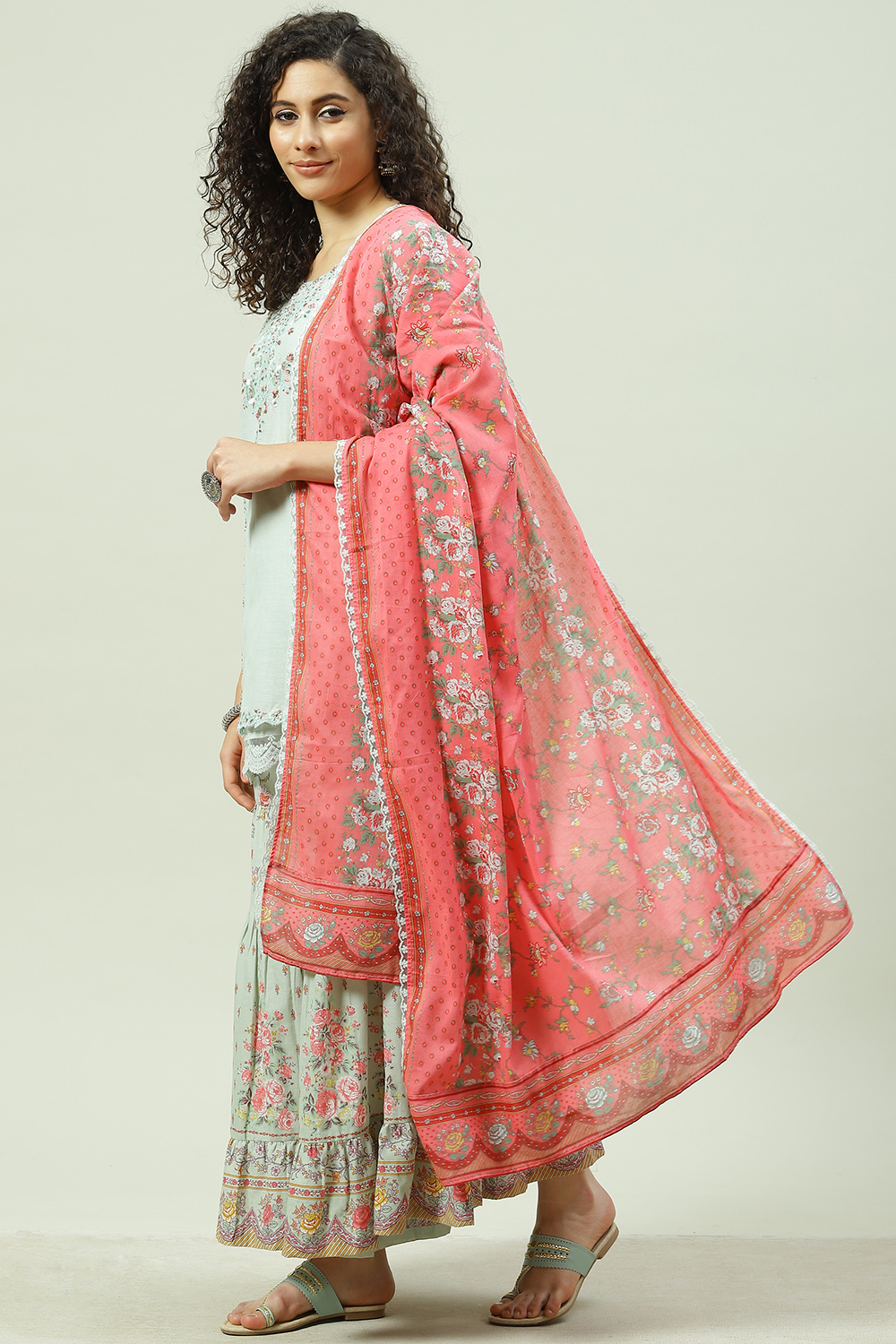 Pista Green Relaxed Kurta Garara Suit Set image number 5