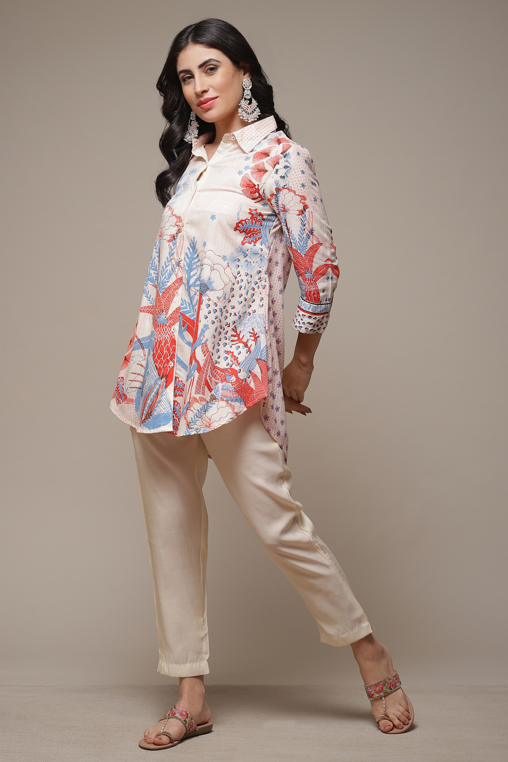 Ecru Rayon Printed Shirt image number 0