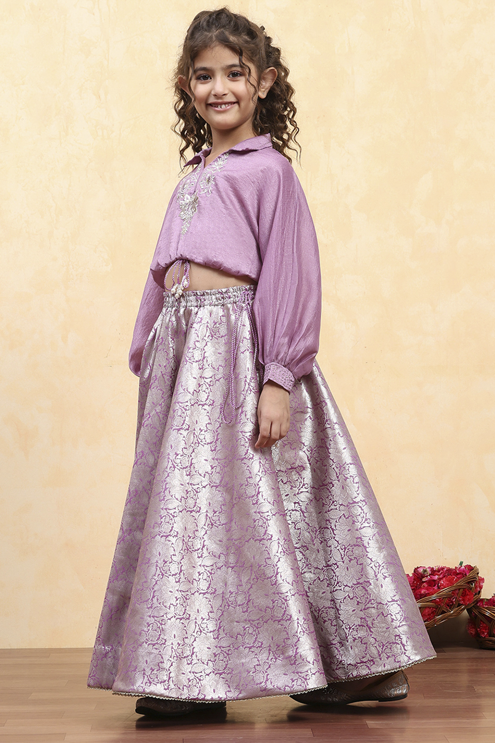 Purple Polyester Dyed Relaxed Lehenga Set image number 3