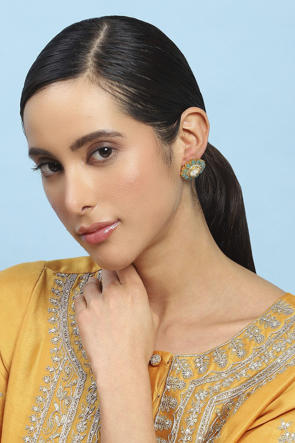 Mint Green Stone Embellished Earrings image number 3