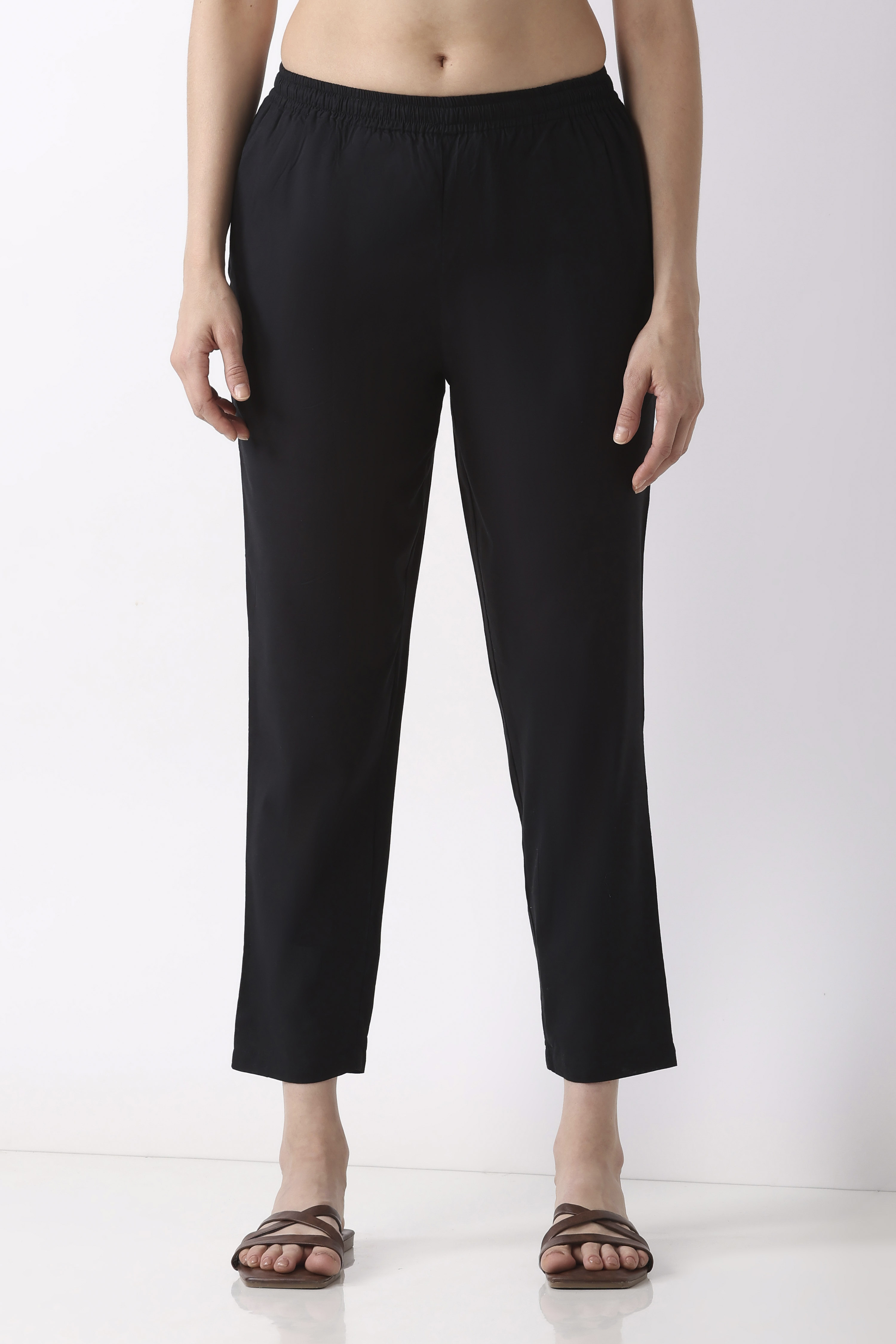 Black Cotton Slim Pants image number 4
