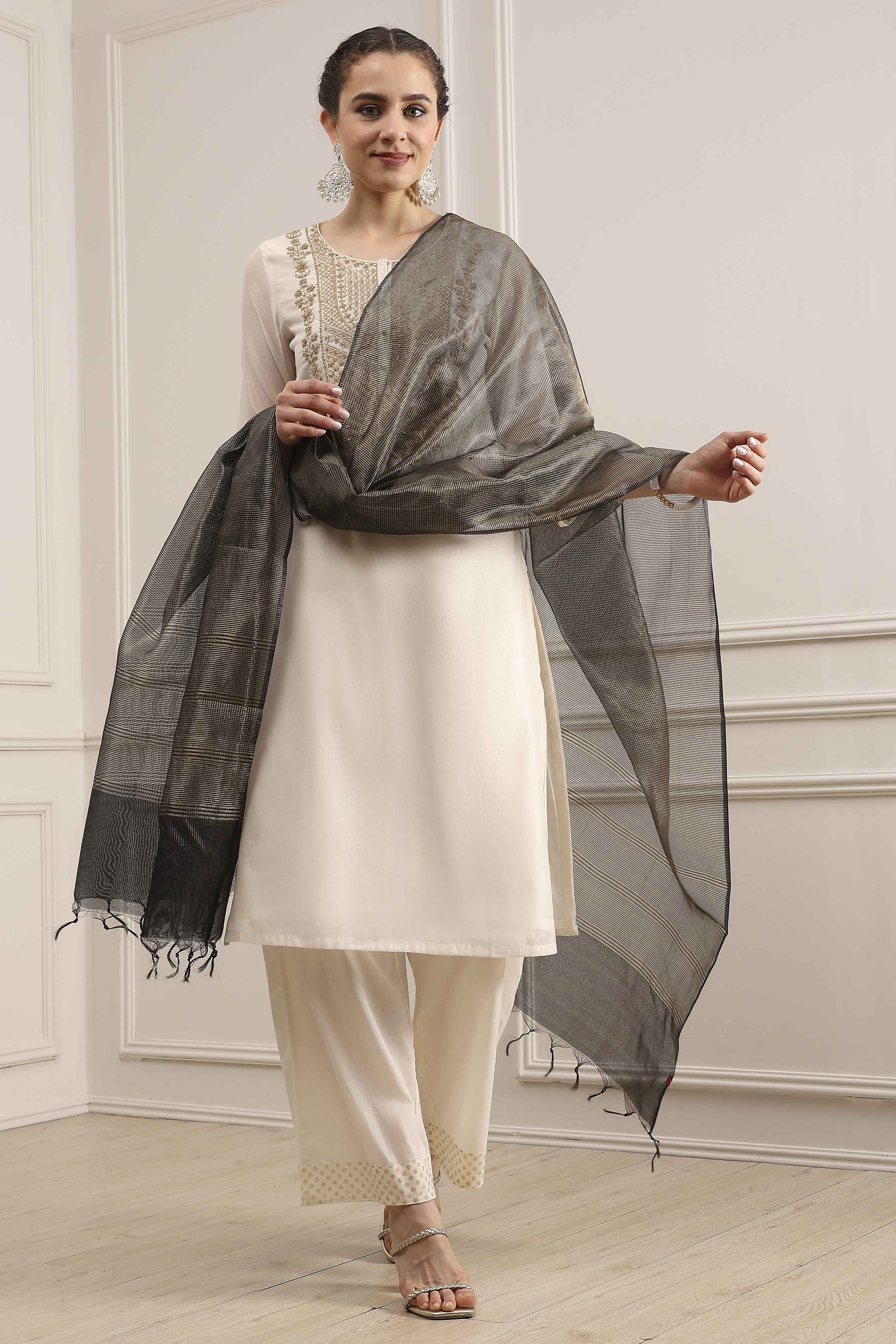 Black Polyester Yarndyed Dupatta image number 0