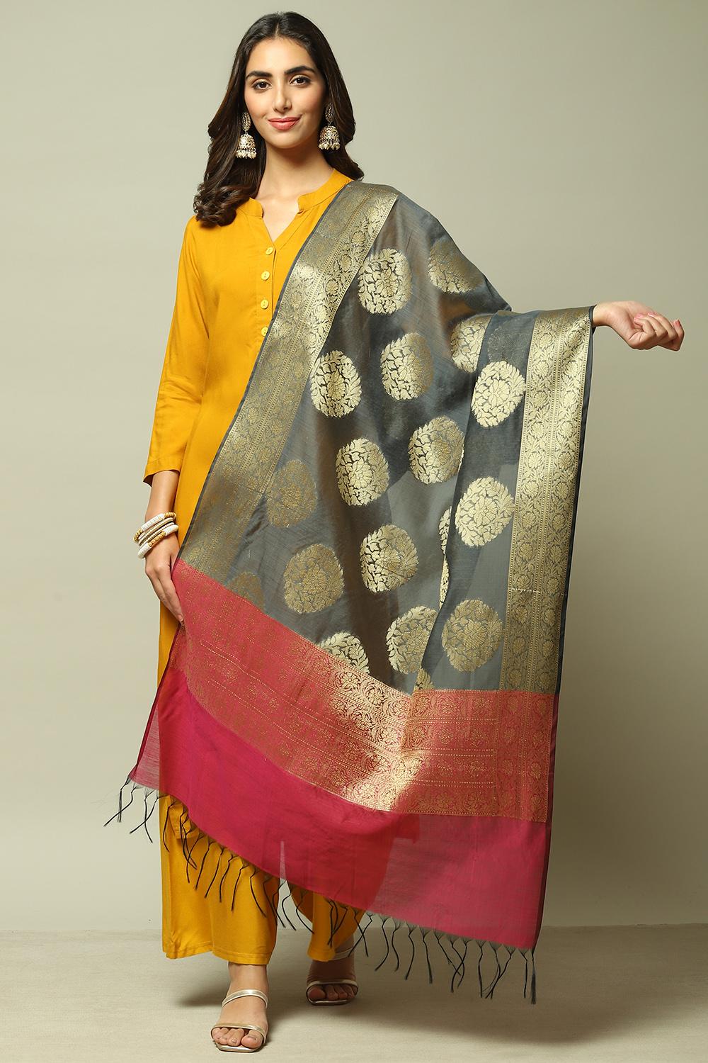 Grey Art Silk Yarndyed Dupatta image number 0