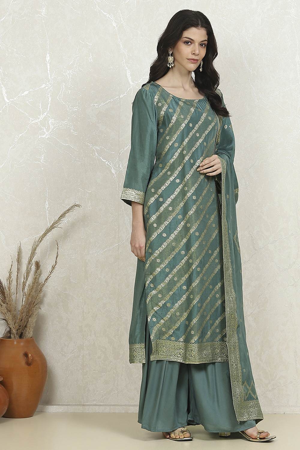 Pink Cotton Printed Embroidered Unstitched Suit Set image number 6