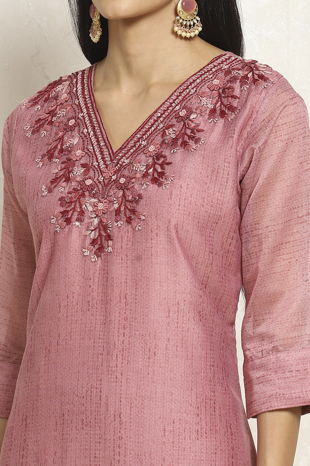 Green Chanderi Hand Embroidered Unstitched Suit Set image number 2