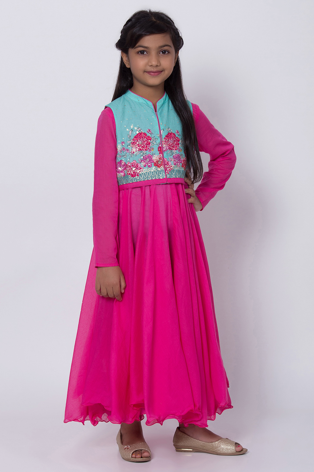 Pink Cotton Anarkali Kurta Churidar Suit Set image number 3