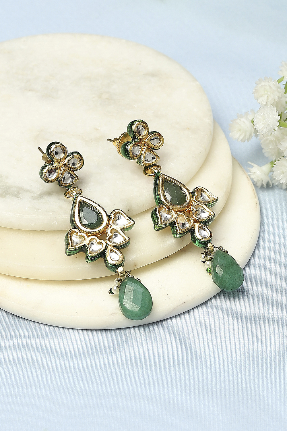 Green Kundan Festive Drop & Danglers image number 0