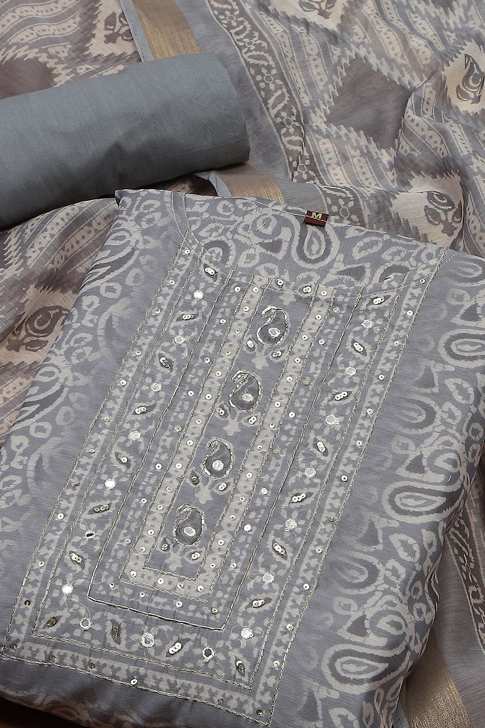 Yellow Chanderi Digital Print Unstitched Suit Set image number 1