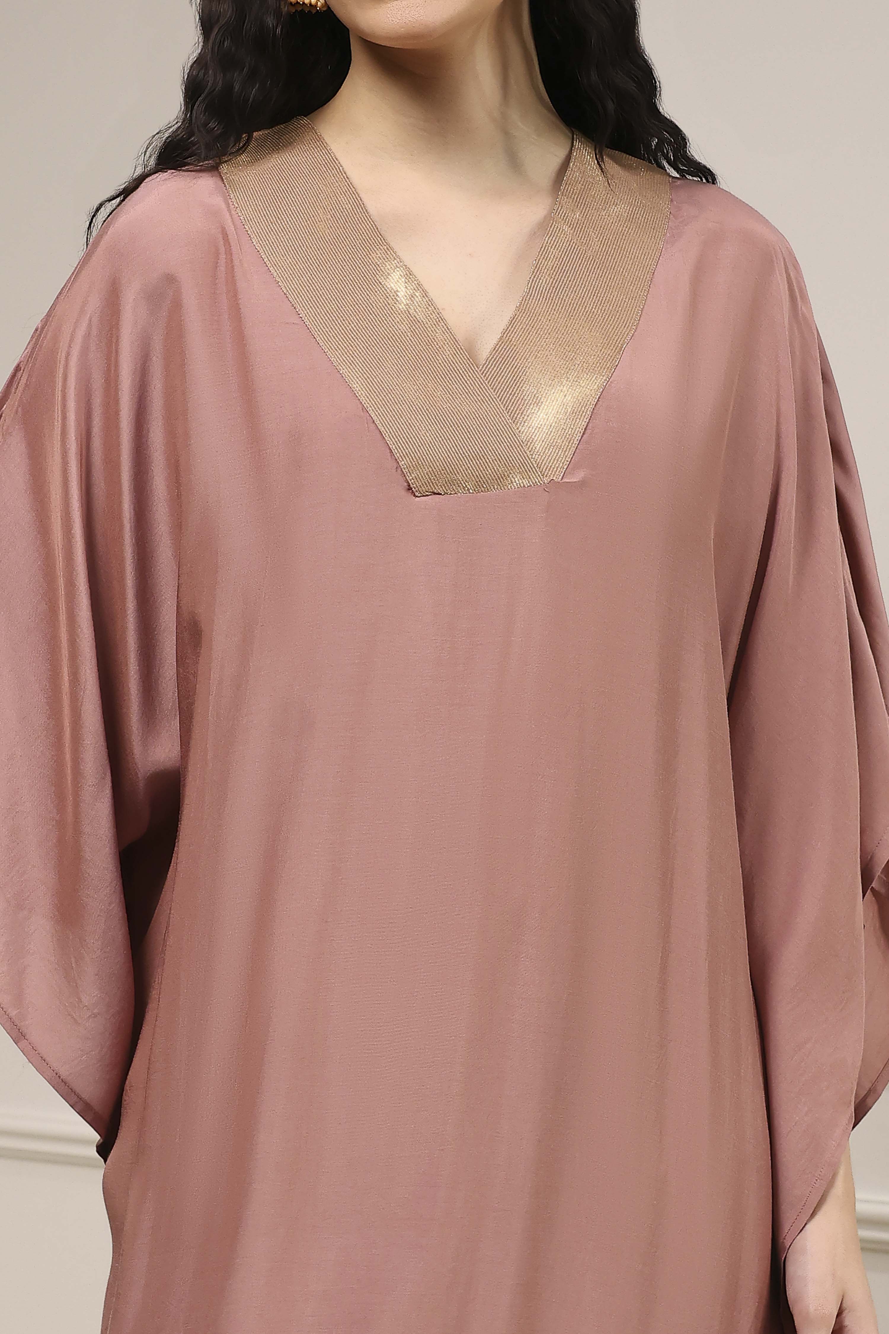 Mauve Solid Kaftan-Style Kurta Set image number 1