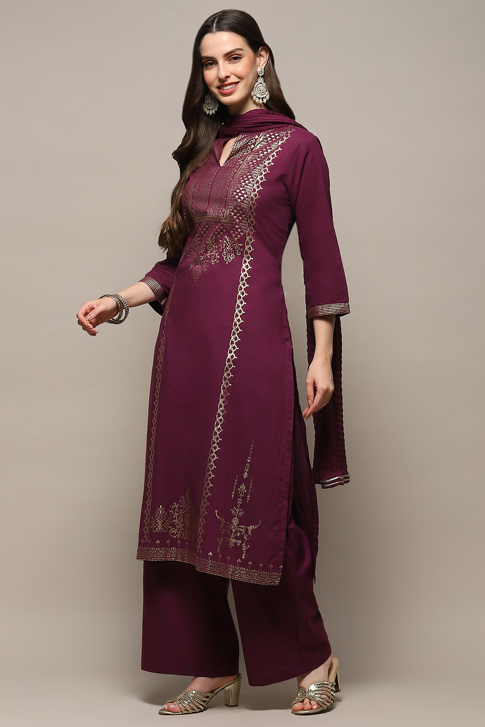 Deep Red Cambric Relaxed Kurta Palazzo Suit Set image number 0