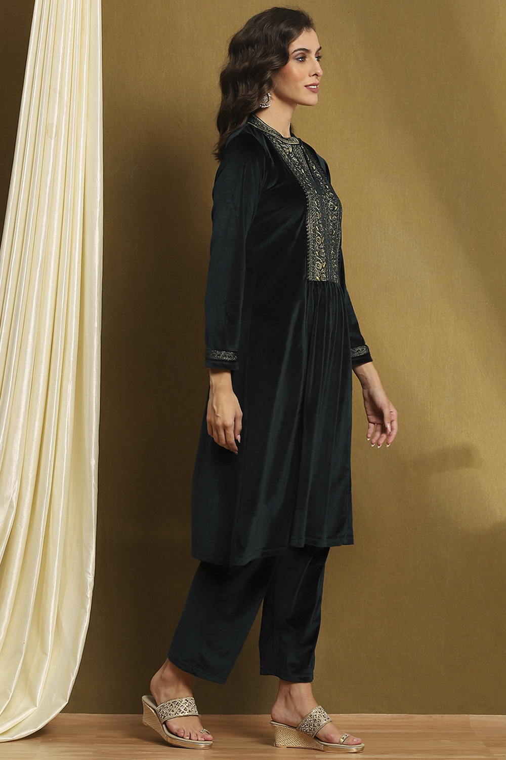 Navy Polyester Straight Suit Set image number 5