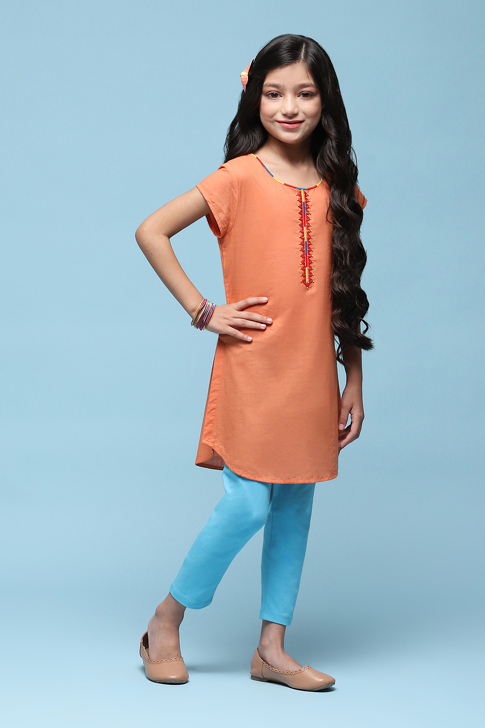 Blue Cotton Straight Solid Kurta Set image number 5