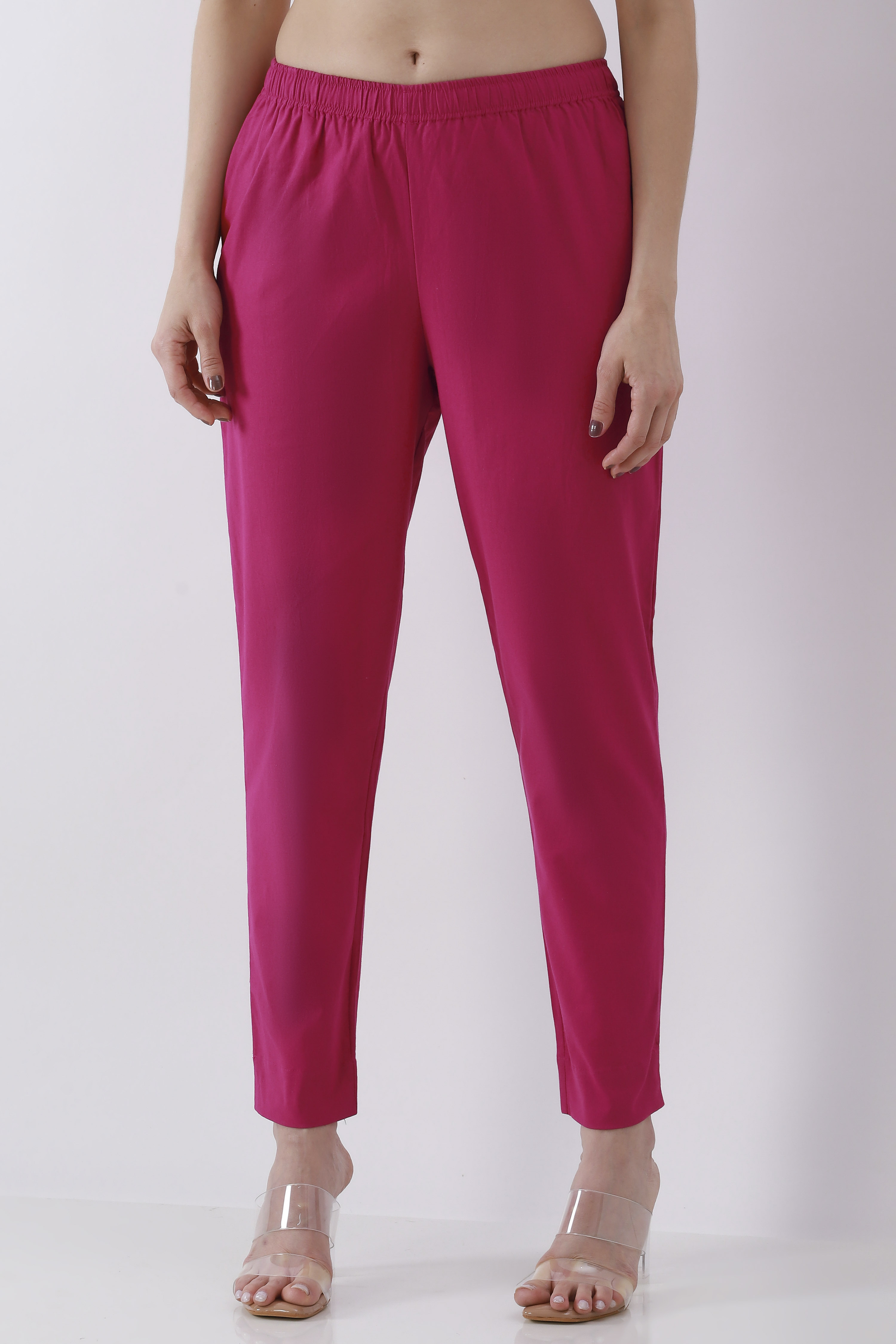 Bottle Green Cotton Solid Fitted Pants image number 4