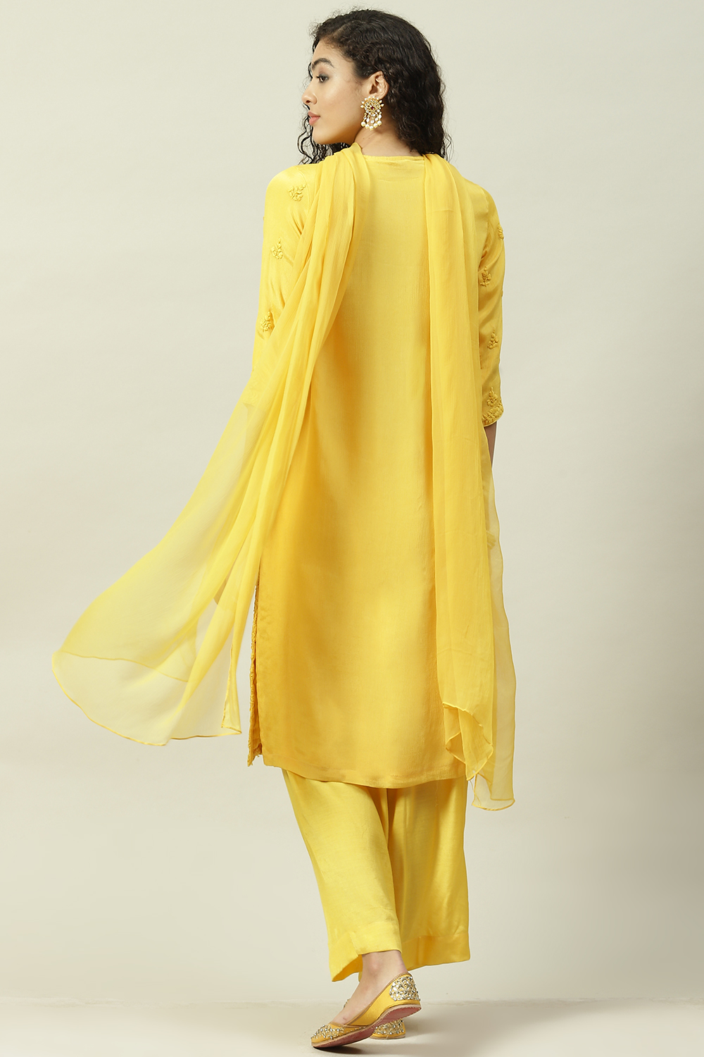 Mustard Viscose Straight Kurta Palazzo Suit Set image number 3