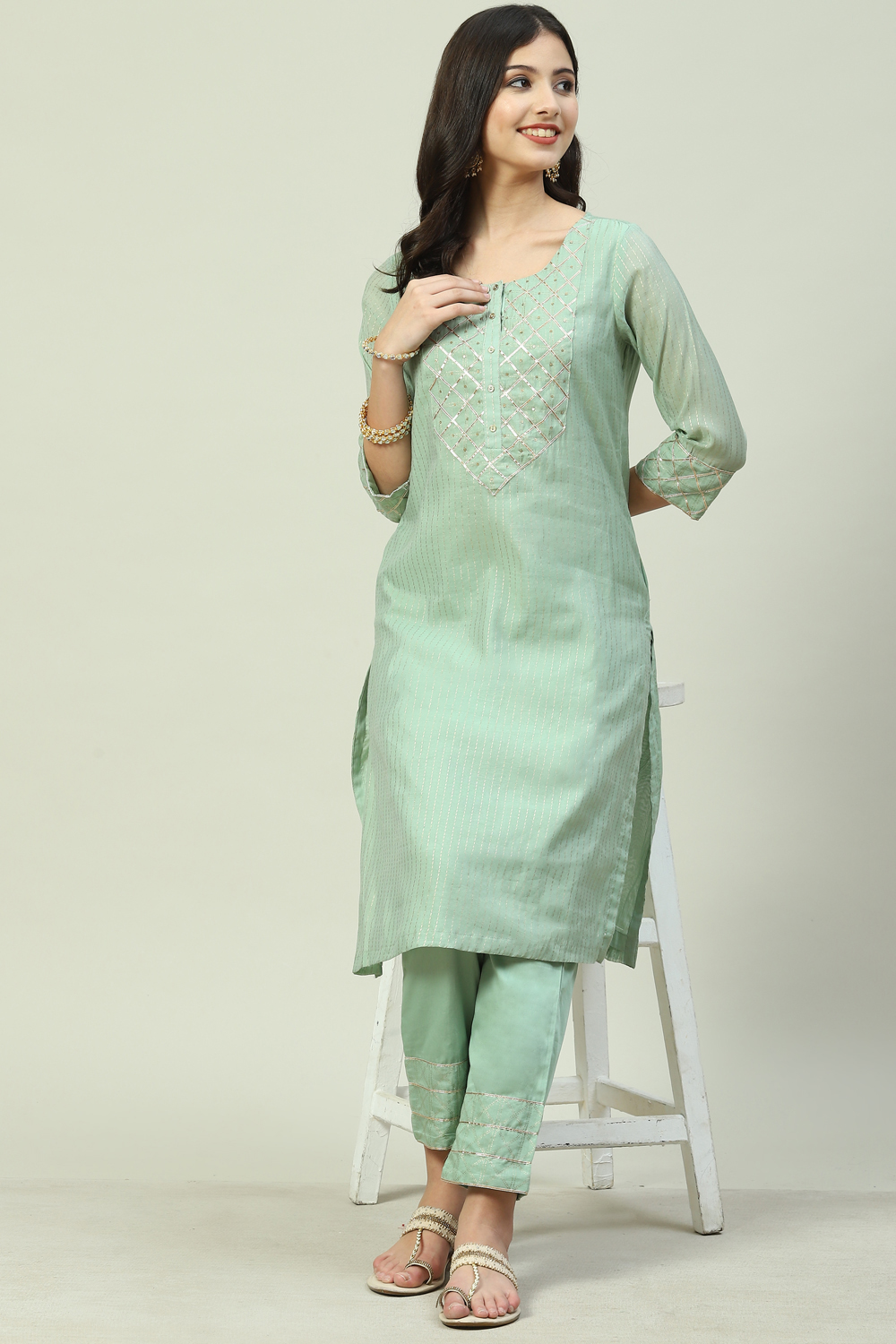 Yellow Art Silk A-Line 2 Piece Set image number 5