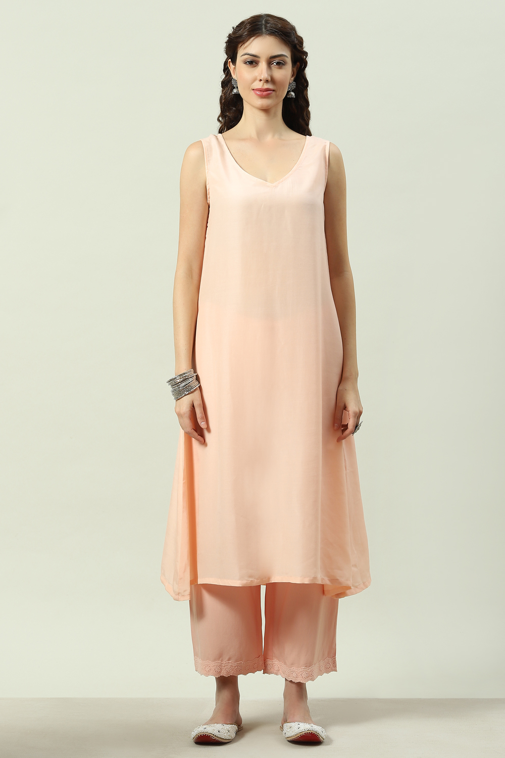 Sea Green Viscose Flared Kurta Palazzo Suit Set image number 2