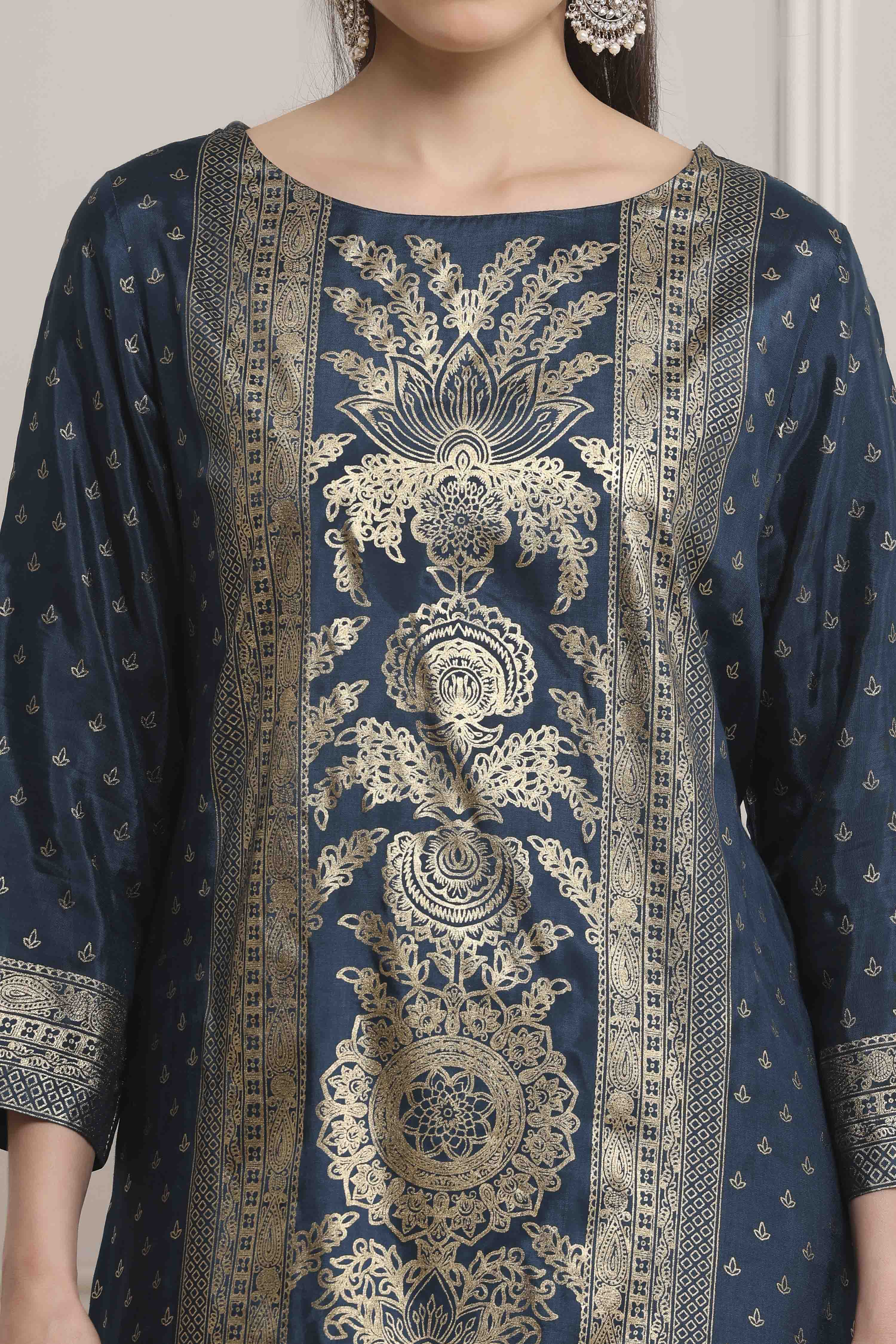 Indigo Viscose Rayon A-Line Kurta Pants Set image number 1