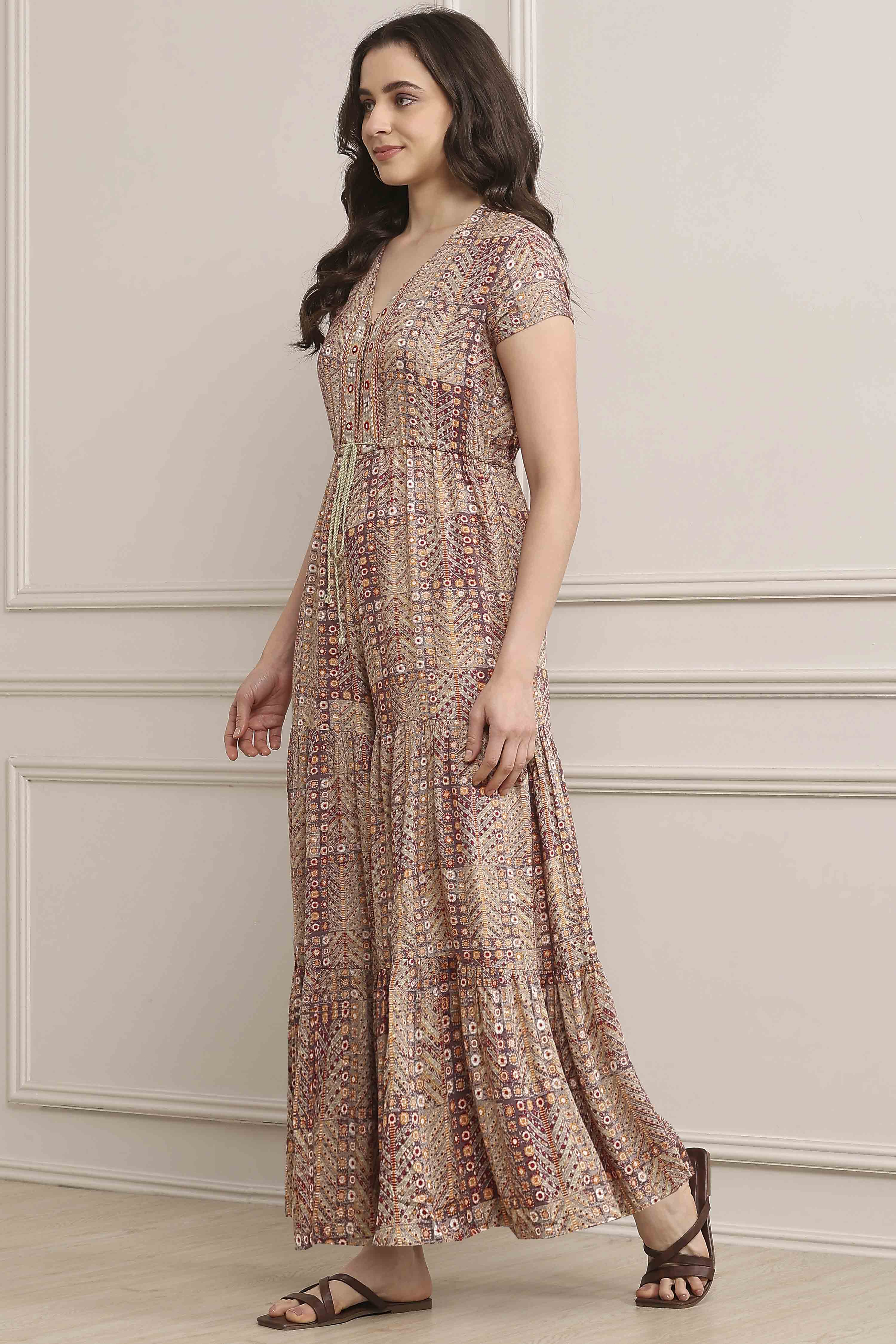 Purple LIVA Printed Jumpsuit image number 2