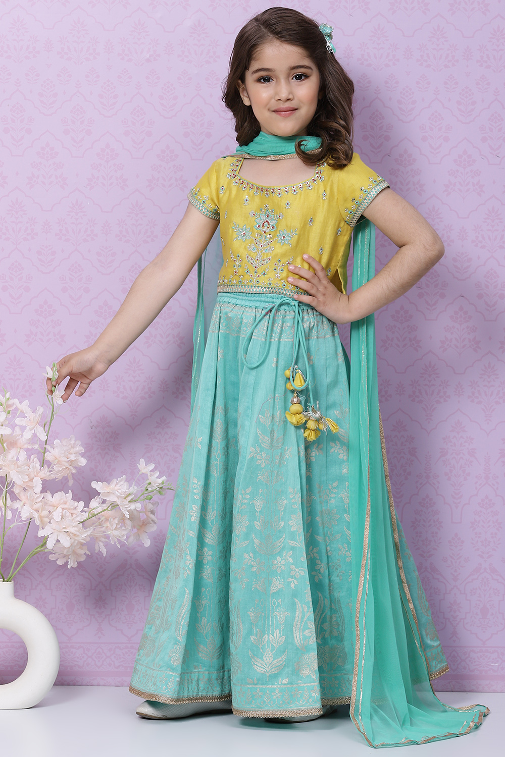 Yellow Art Silk Lehenga Set image number 7