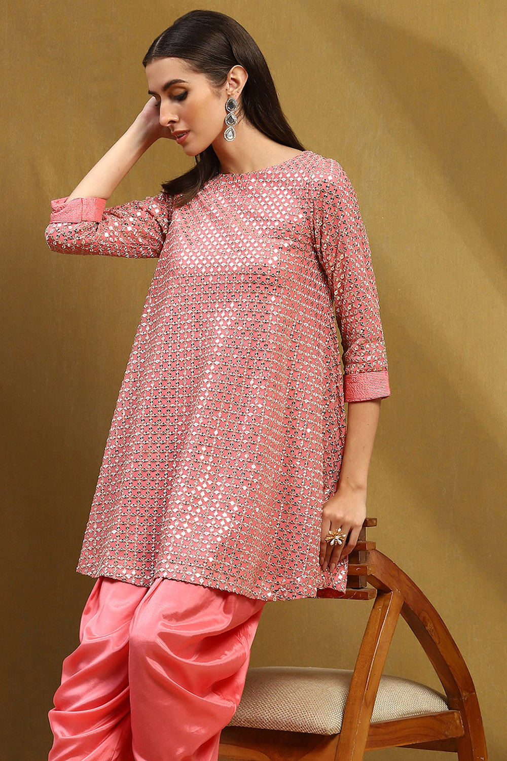 Aqua Blue Viscose Blend Embellished Asymmetric Kurta Set image number 7