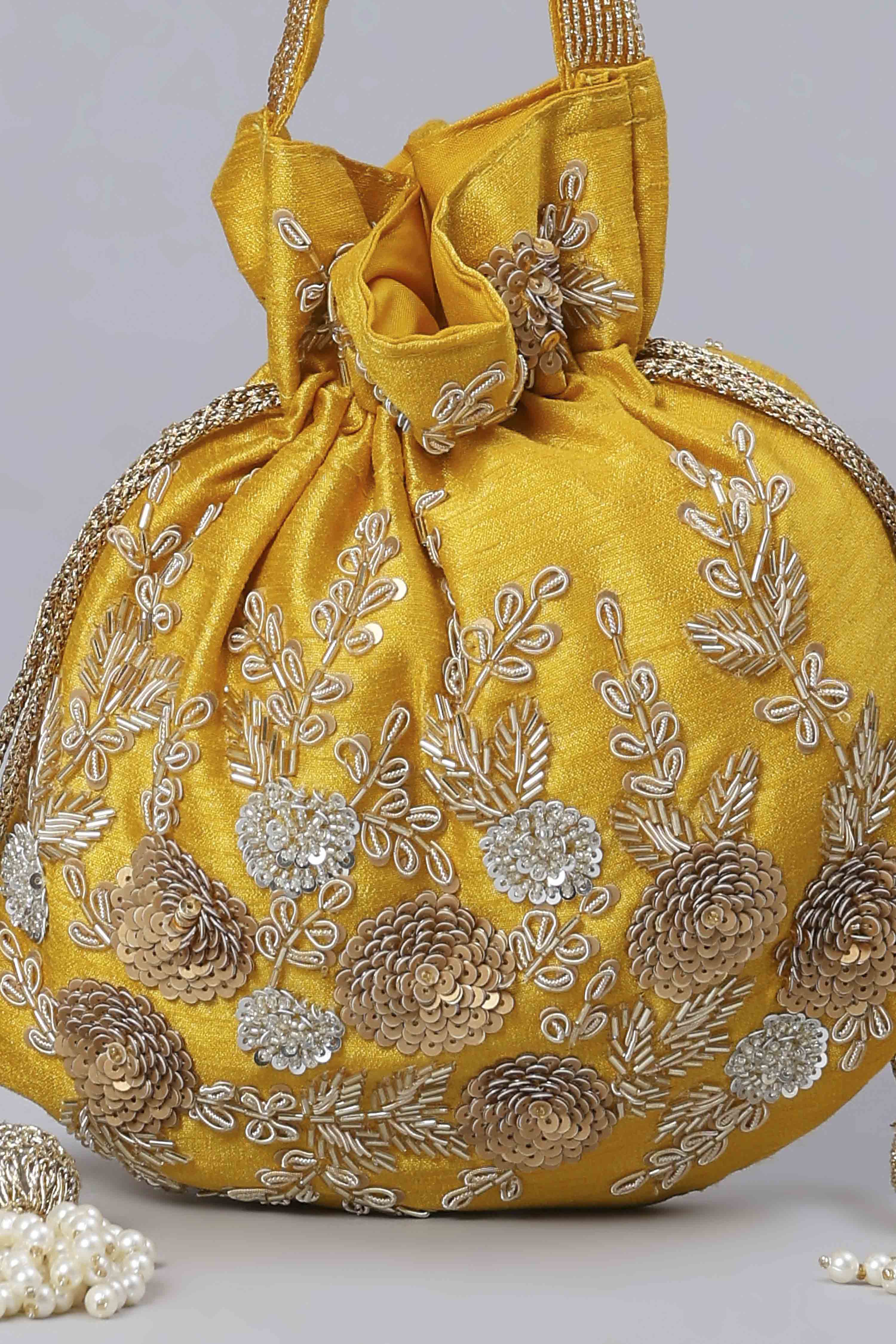 Mustard Fabric Potli Bag image number 6