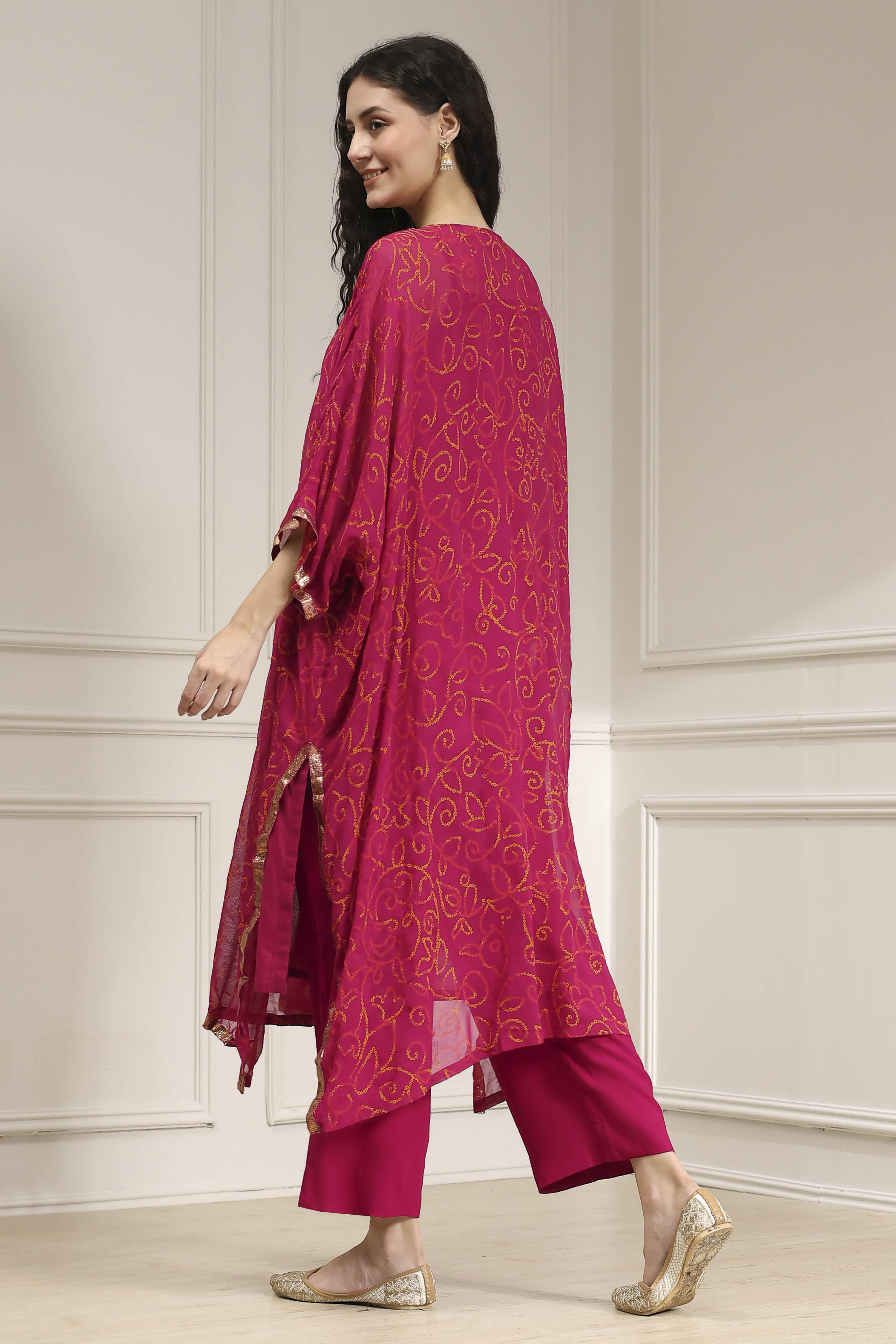 Red Printed Kaftan Style Kurta Set image number 4