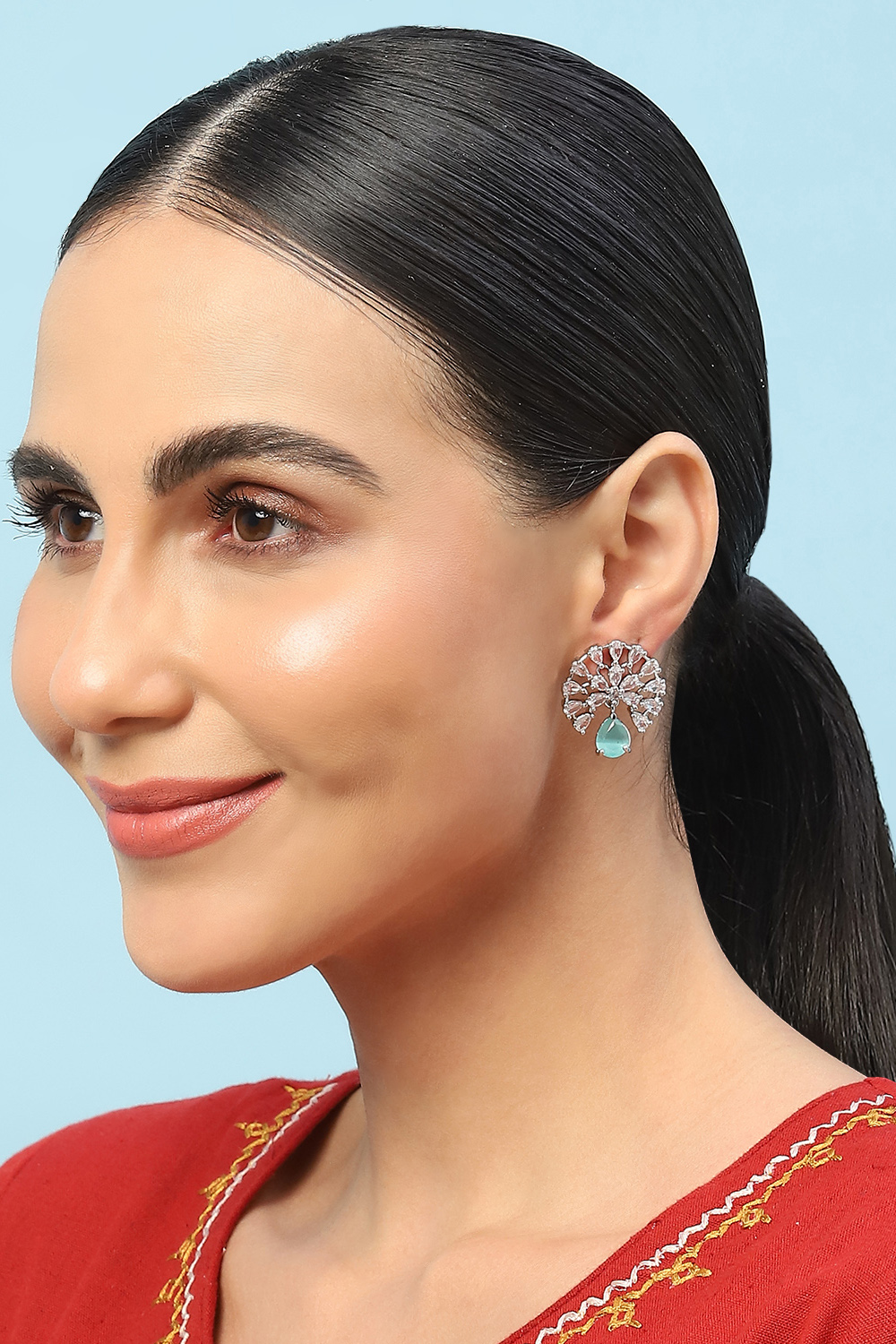 Mint Green Brass Earrings image number 3