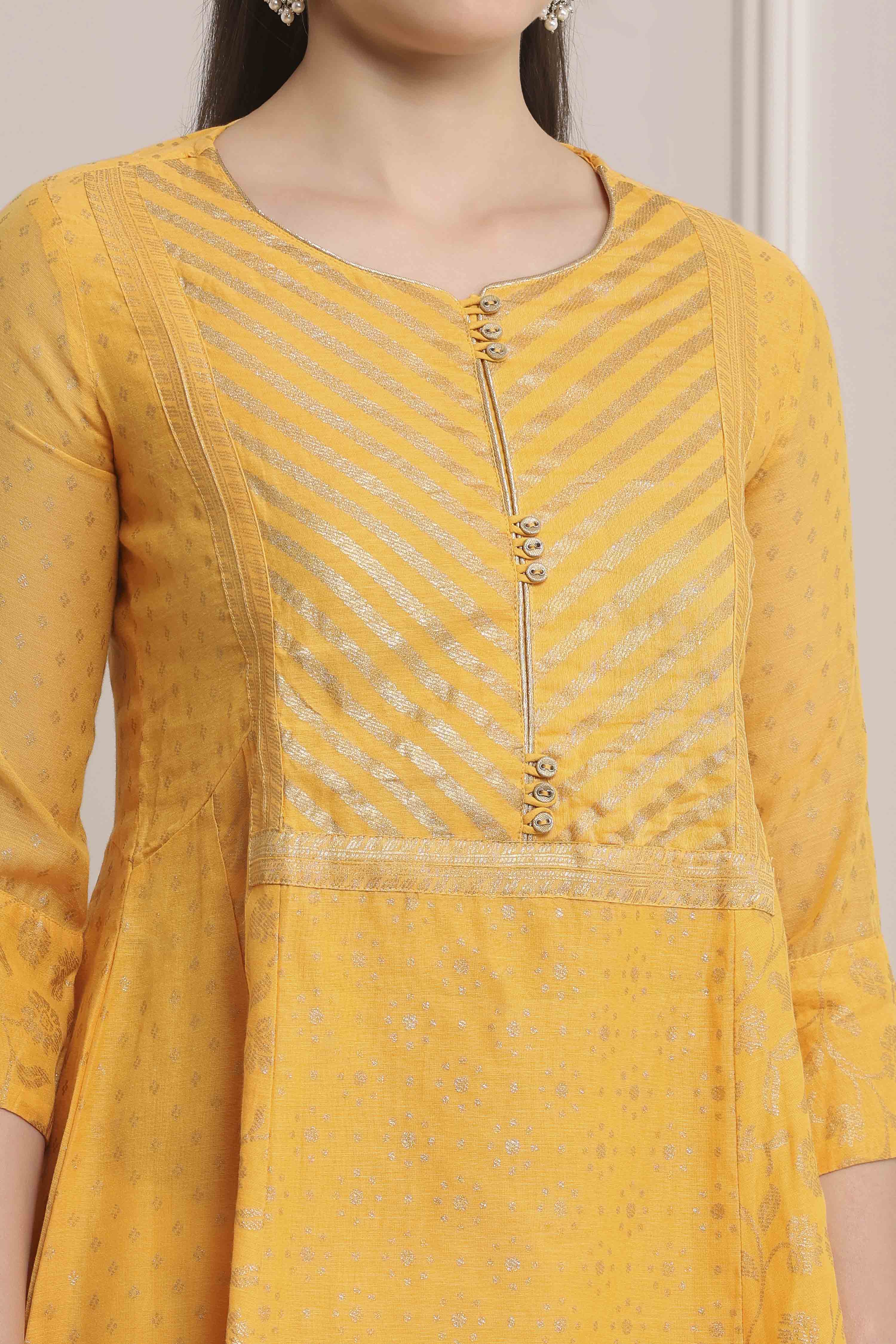 Yellow Polyester Flared Kurta Pants Set image number 1