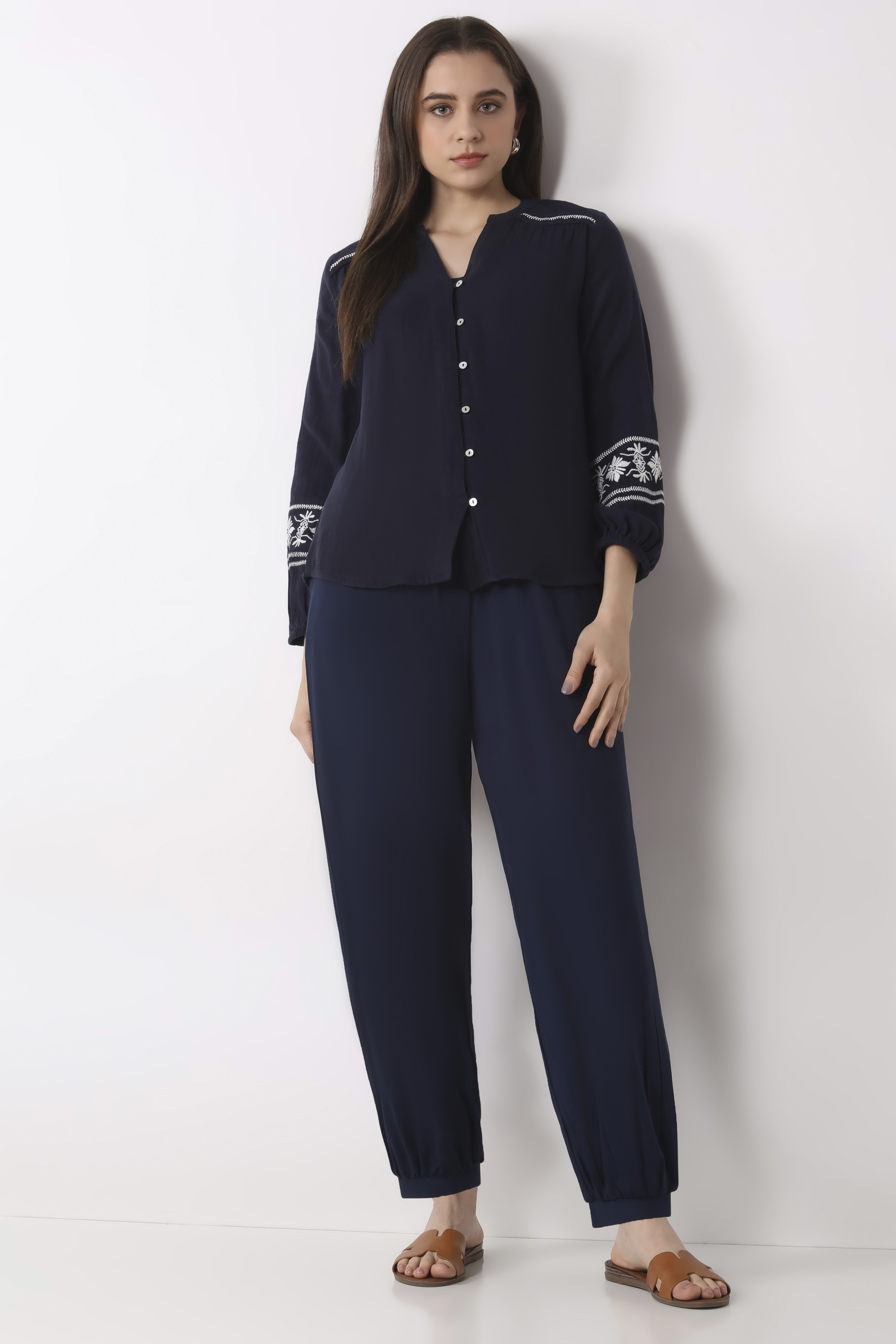 Beige Viscose Lycra Harem Pants image number 0