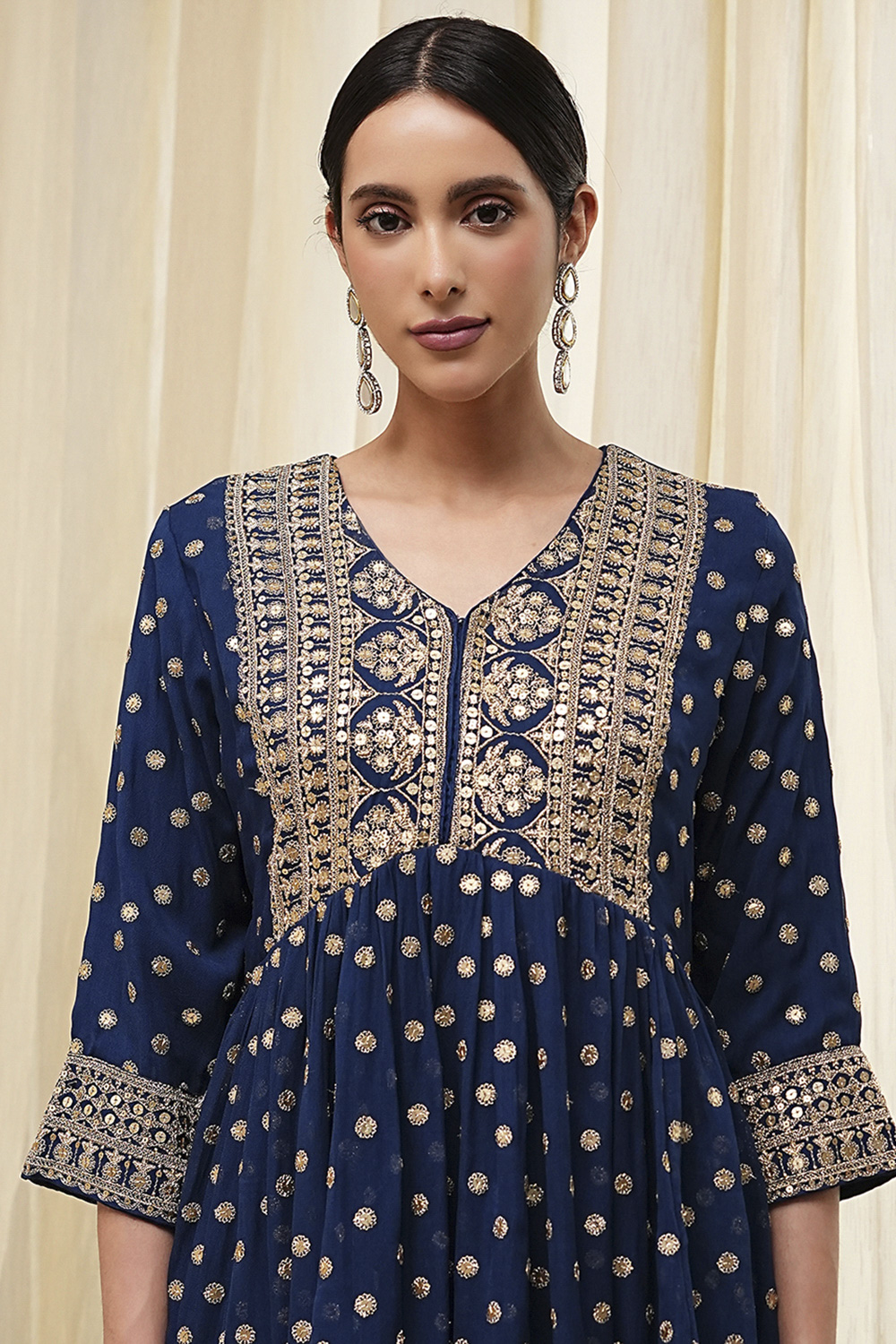 Ivory Georgette Embroidered Peplum Suit Set image number 1
