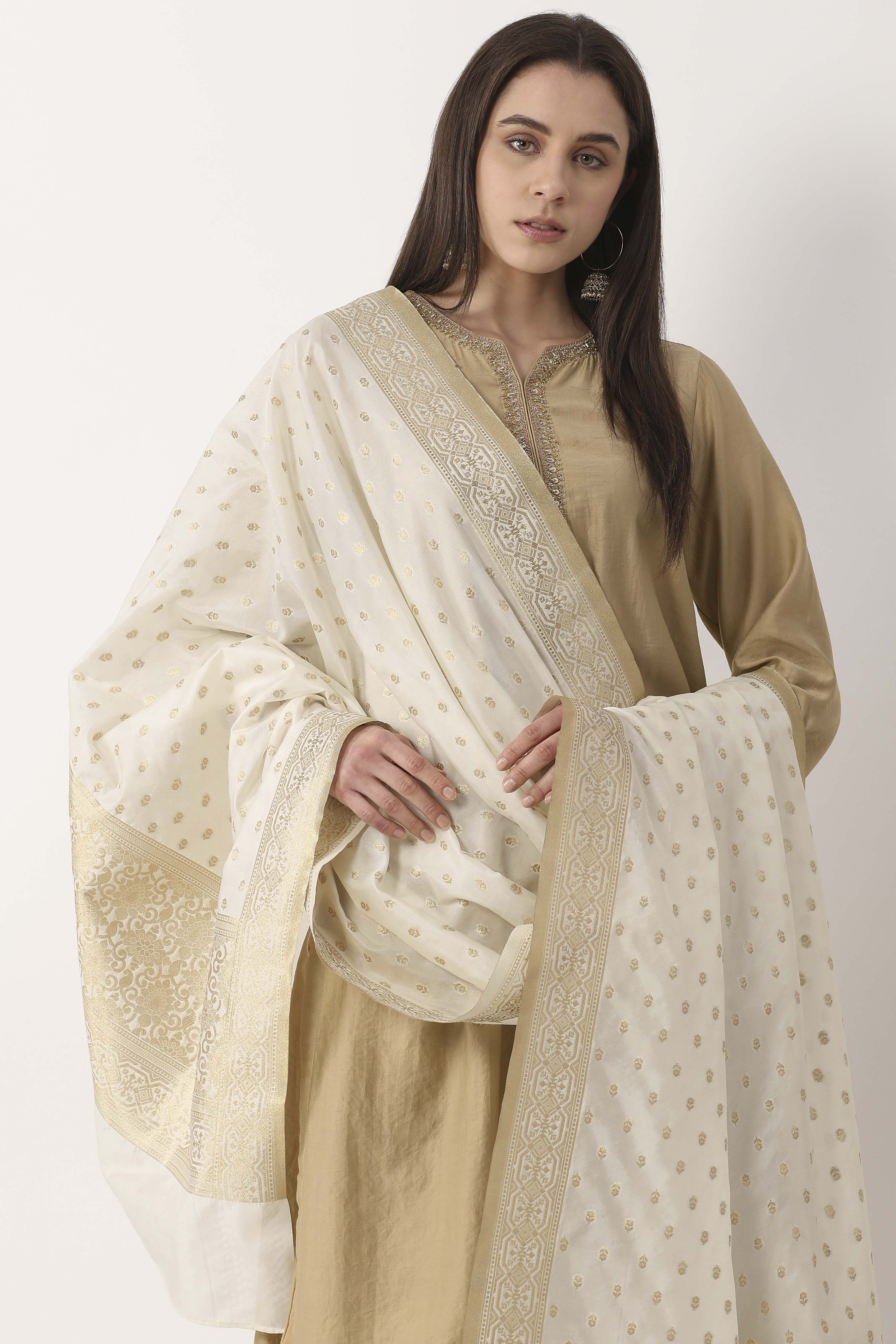 Ivory Art Silk Dupatta image number 1