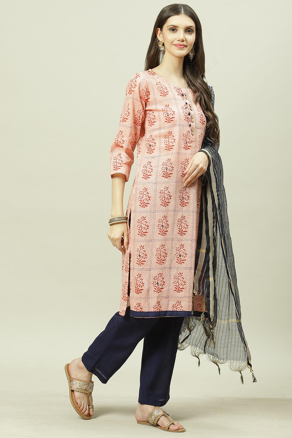 Orange Cotton Woven Unstitched Suit Set image number 6