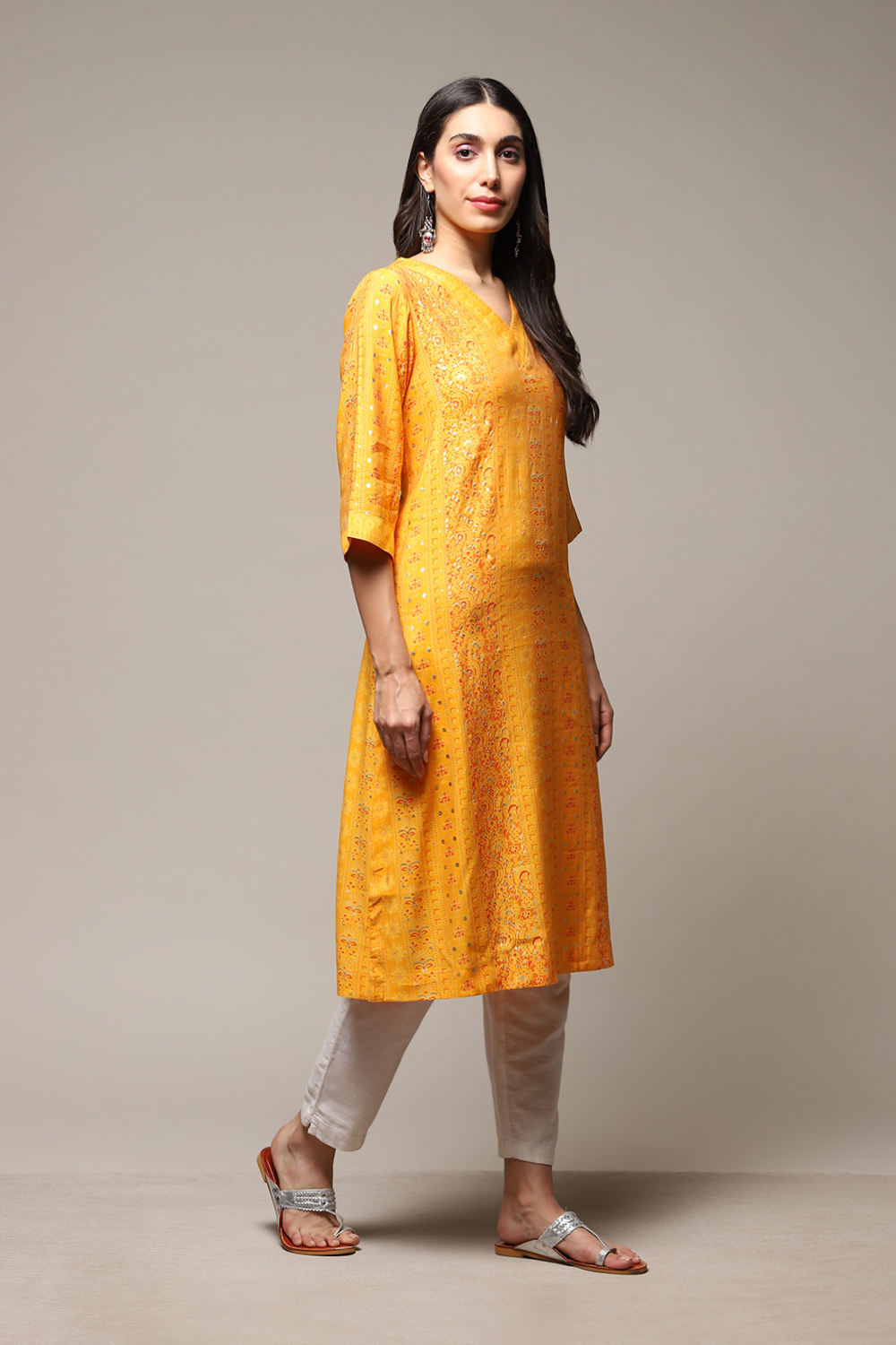 Brown Poly Viscose Straight Printed Kurta image number 3