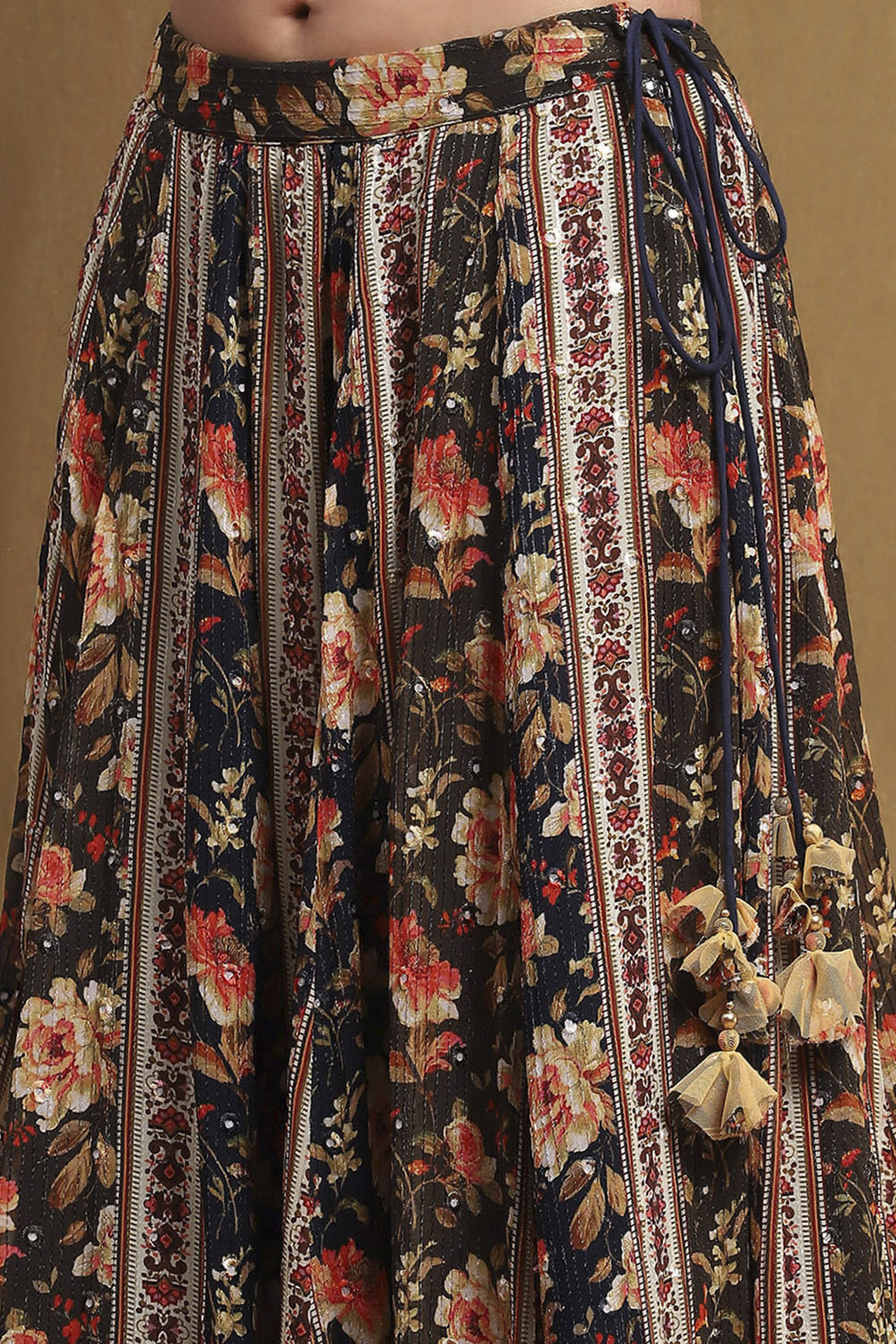 Mustard Yellow and Navy Blue Embroidered Lehenga Set image number 2