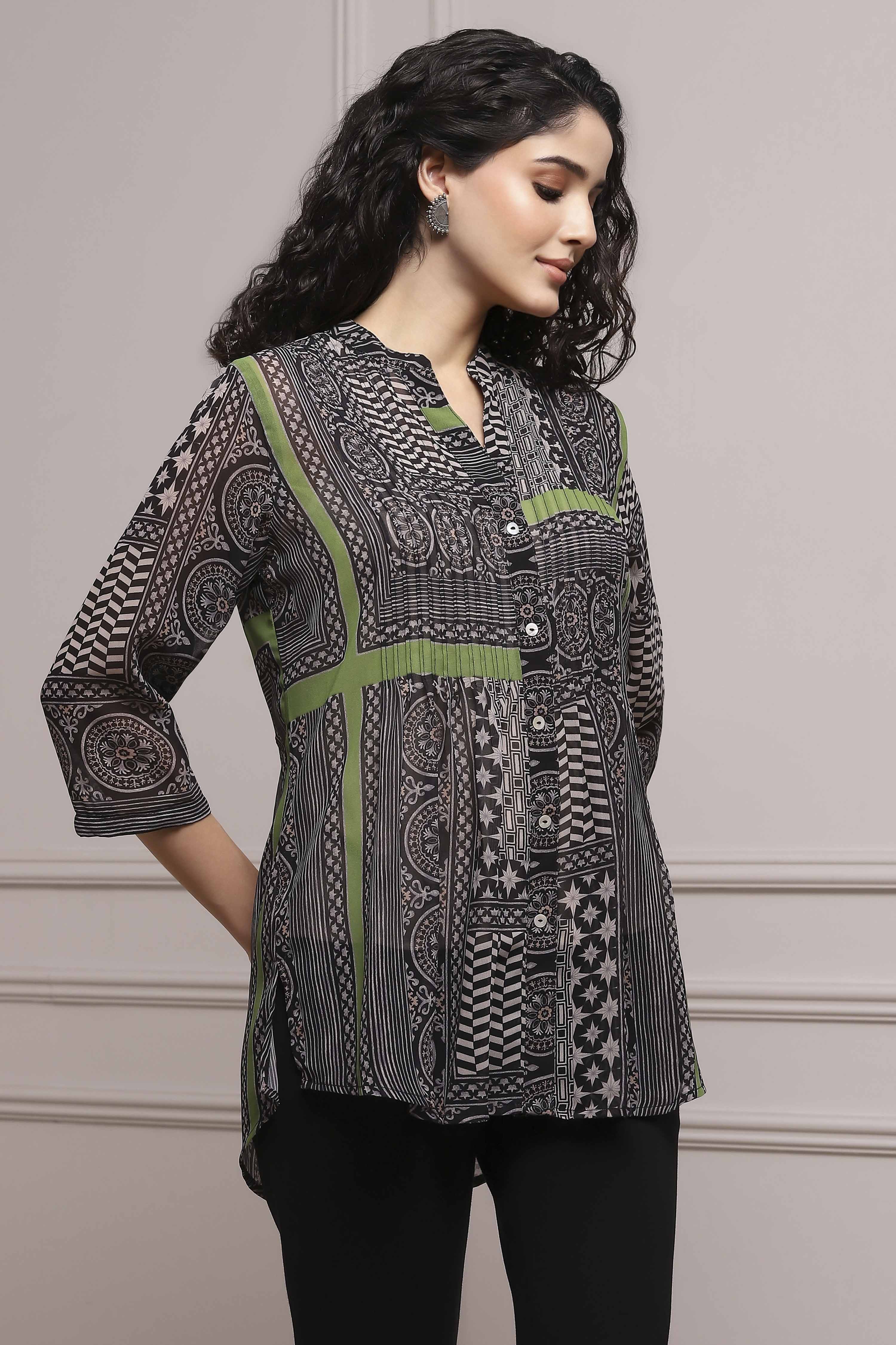Black Art Silk Straight Kurta with Inner image number 4