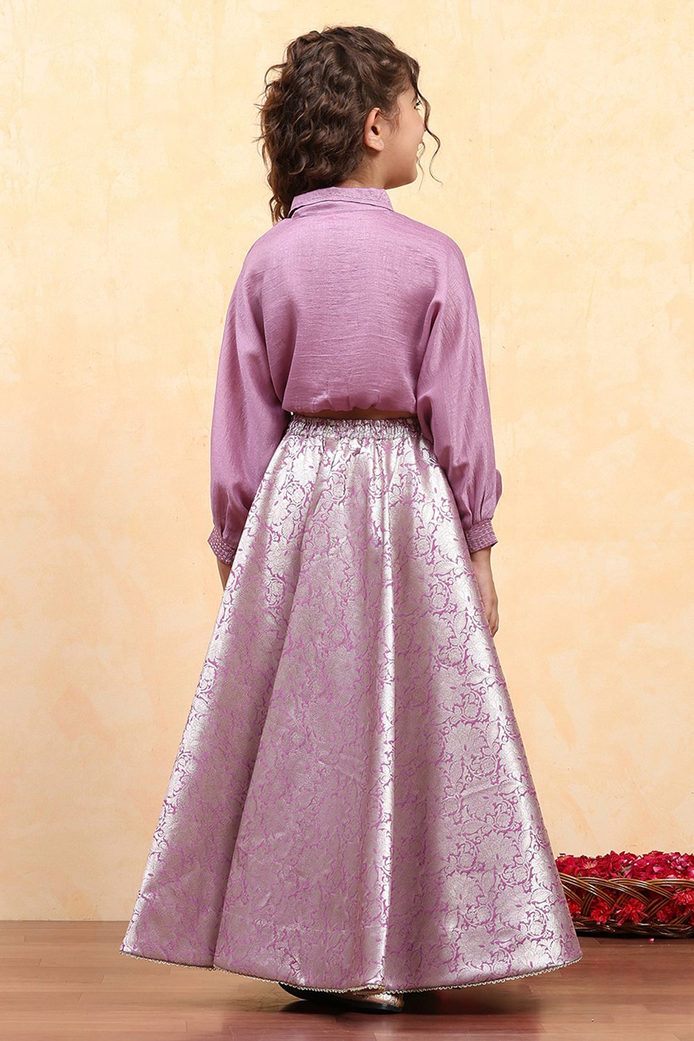 Purple Polyester Dyed Relaxed Lehenga Set image number 4