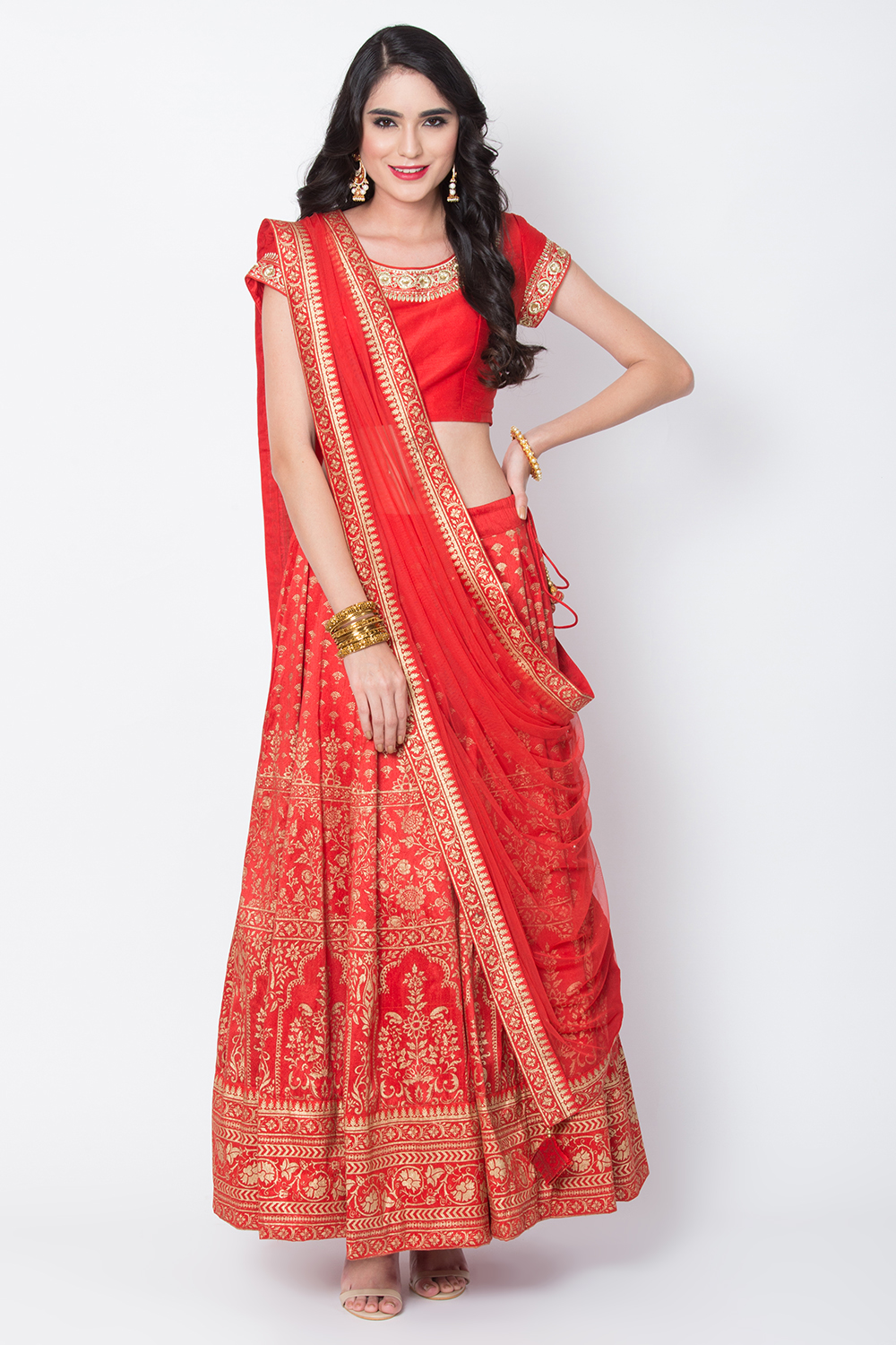 Red Art Silk Lehenga Set image number 3