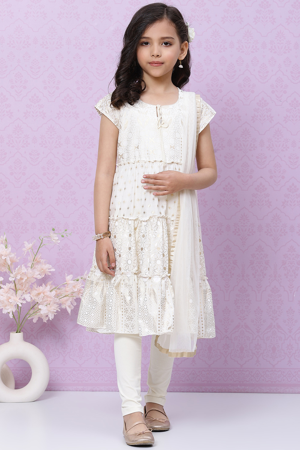 Blue Cotton Flared Kurta Churidar Suit Set image number 0