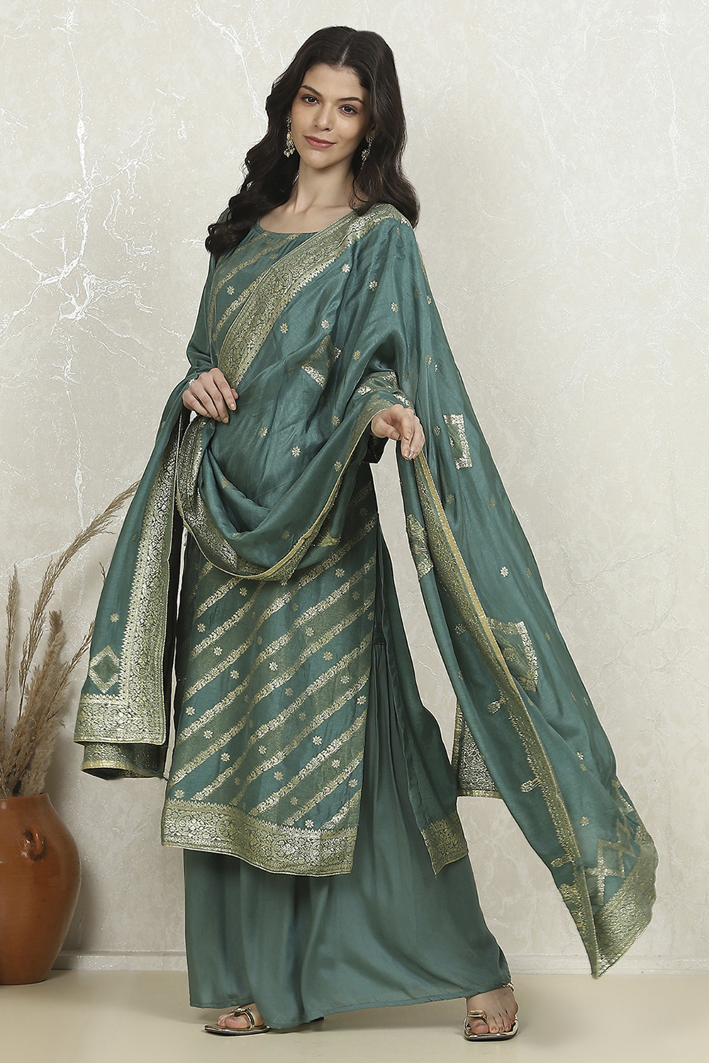 Pink Cotton Printed Embroidered Unstitched Suit Set image number 1