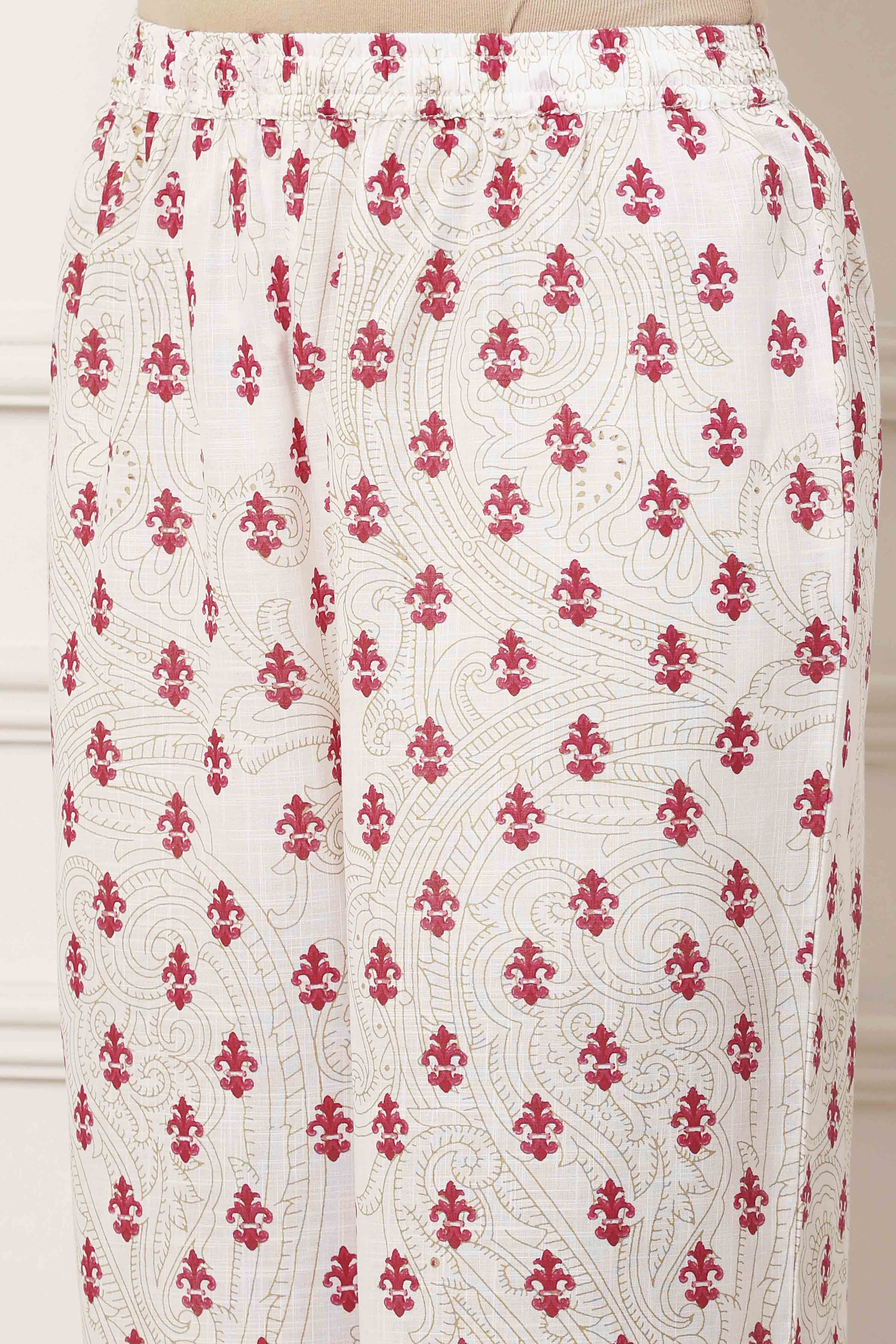 Pink and White Cotton Printed Straight Kurta Set image number 2