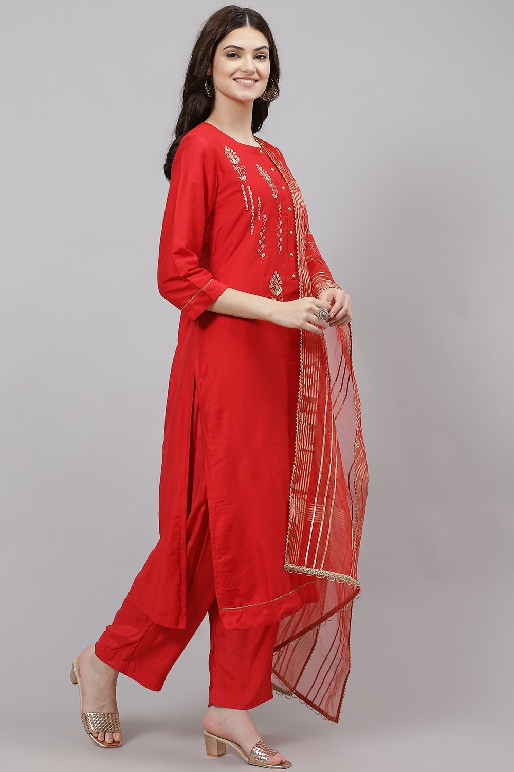 Pink Chanderi Hand Block Print Unstitched Suit Set image number 4