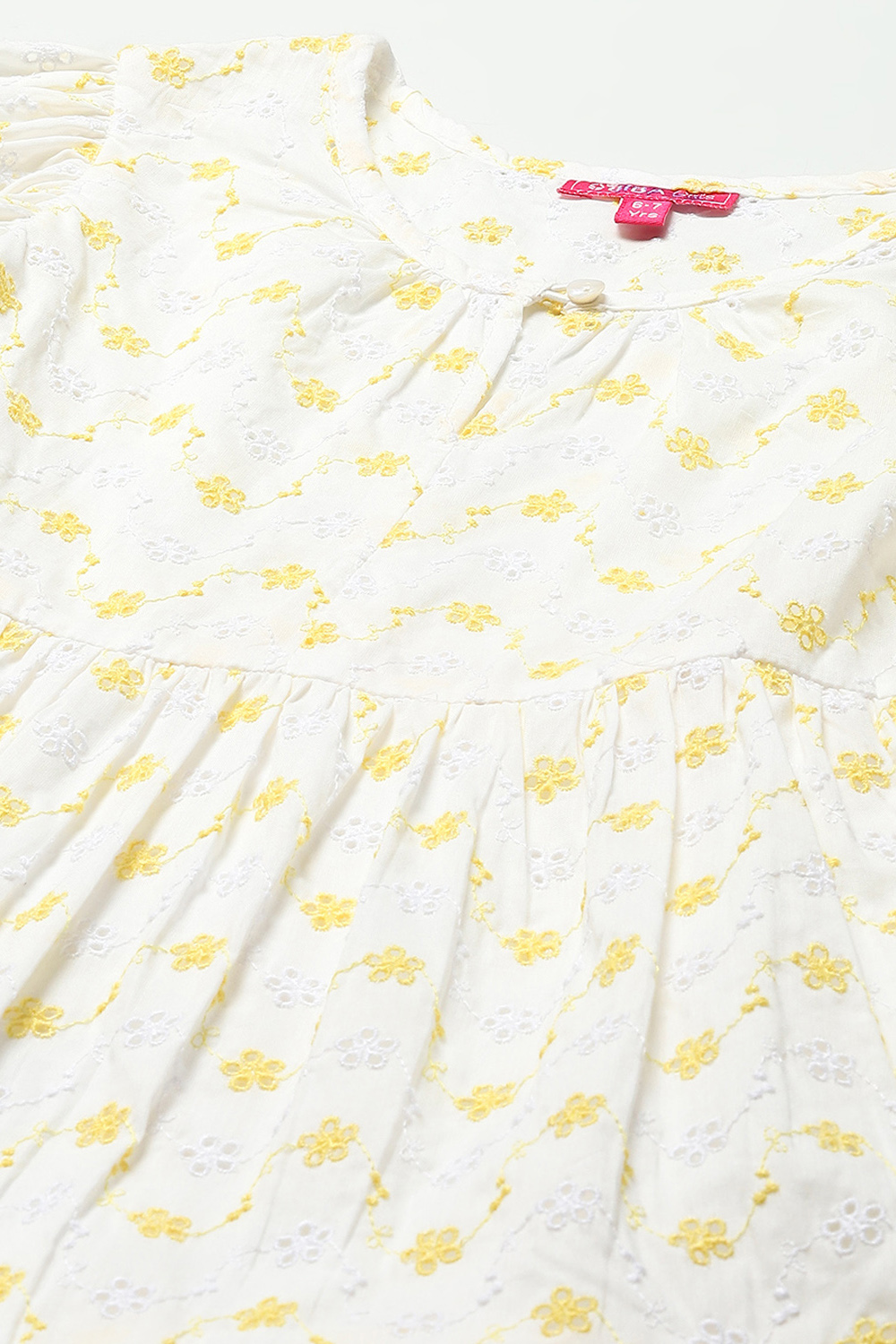 White Tiered Schiffli Cotton Dress image number 1