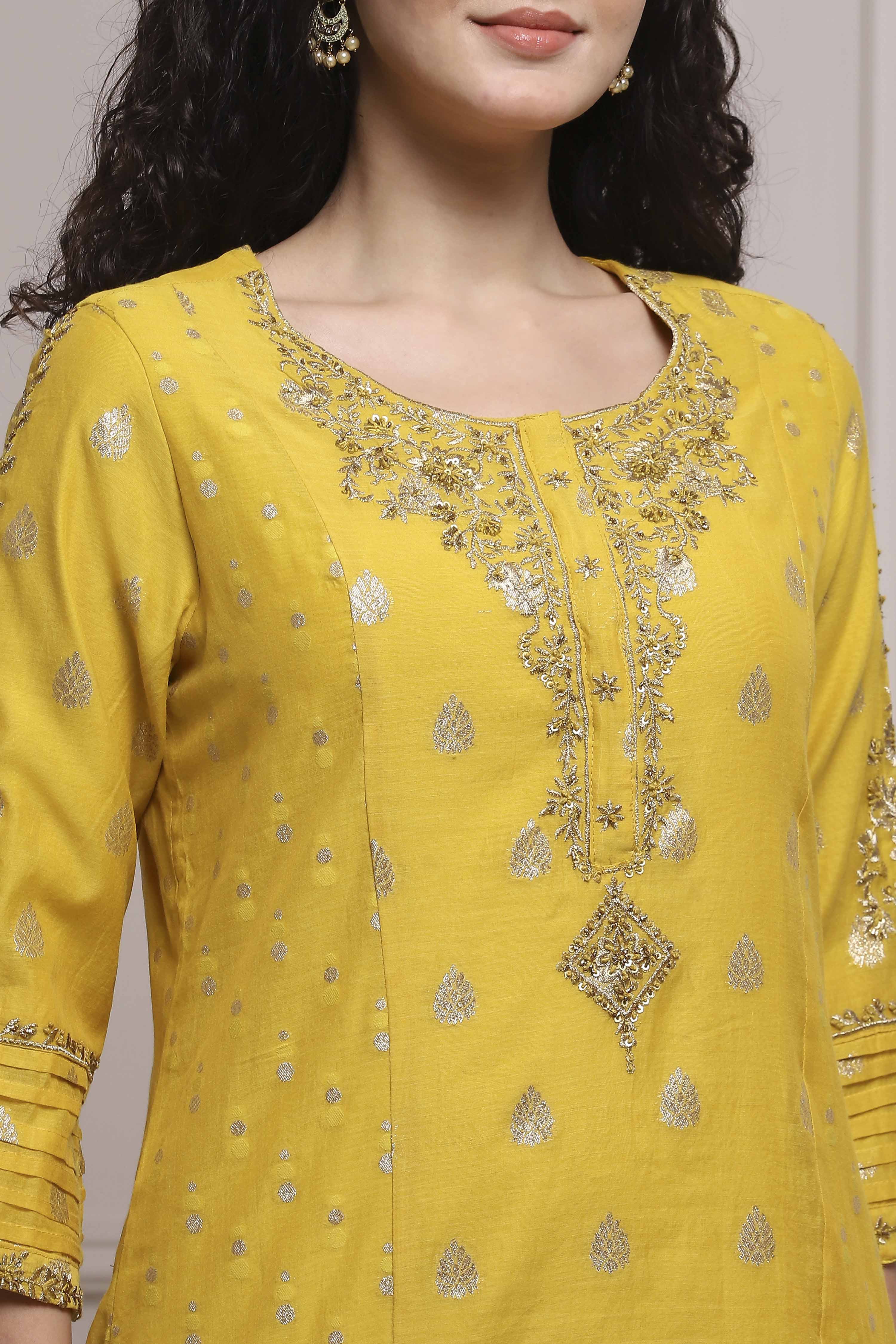 Lime Cotton Blend Printed Straight Suit Set image number 1