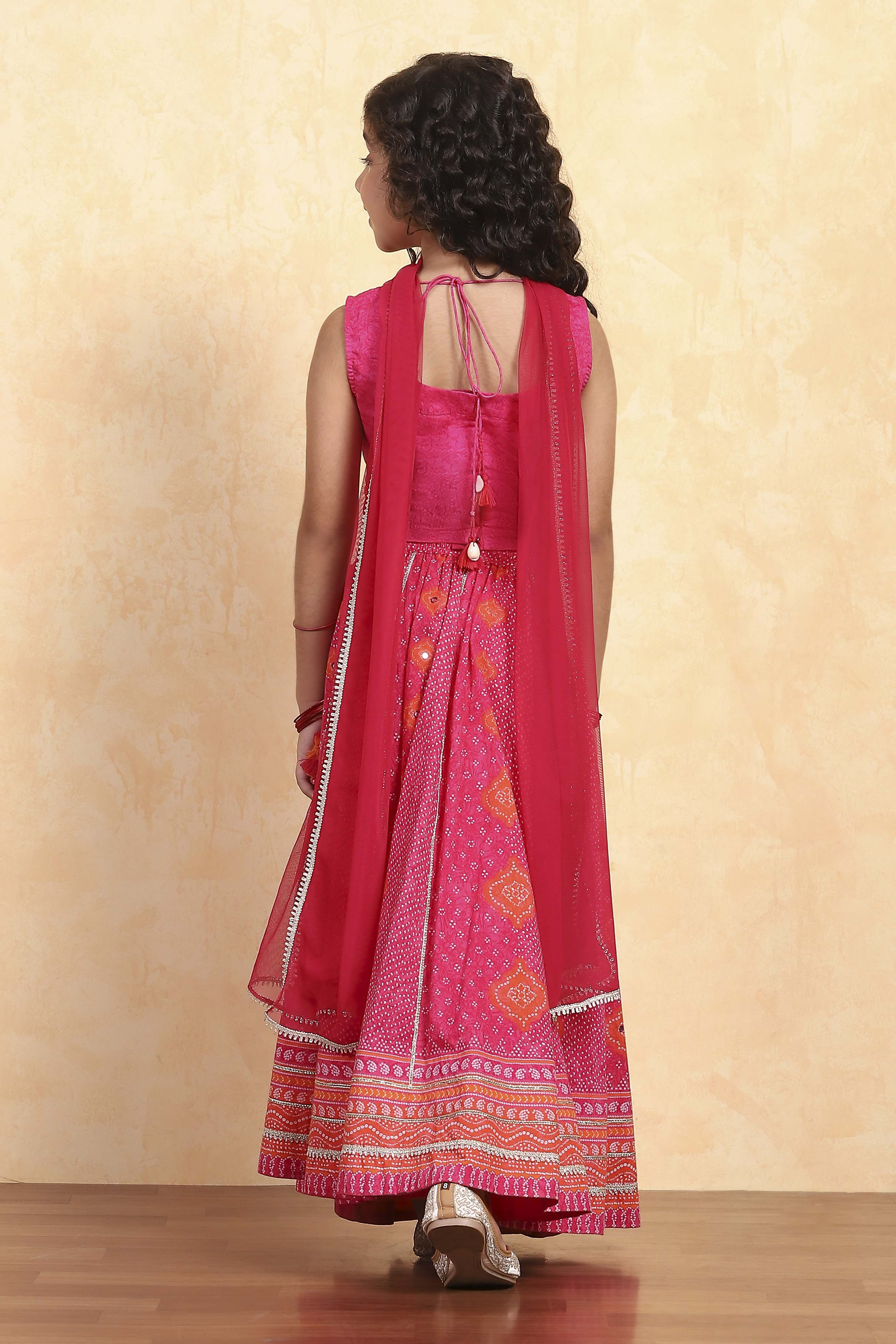 Pink Cotton Printed Fitted Lehenga Set image number 4