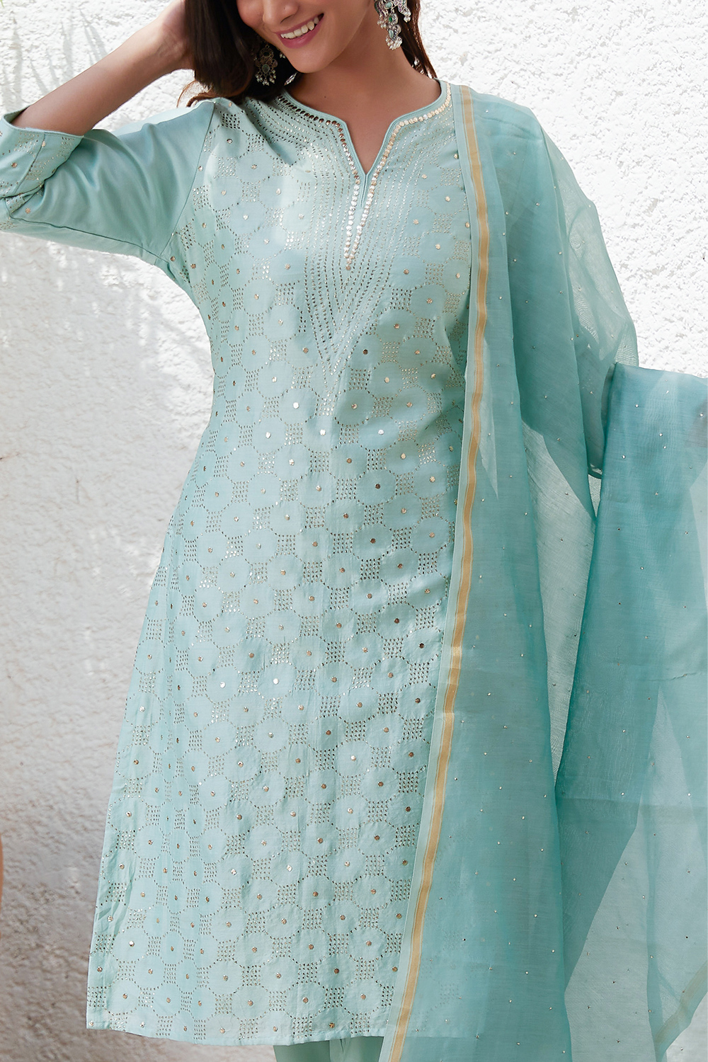 Pink Yard-Dyed Chanderi Kurta & Pants Suit Set image number 1